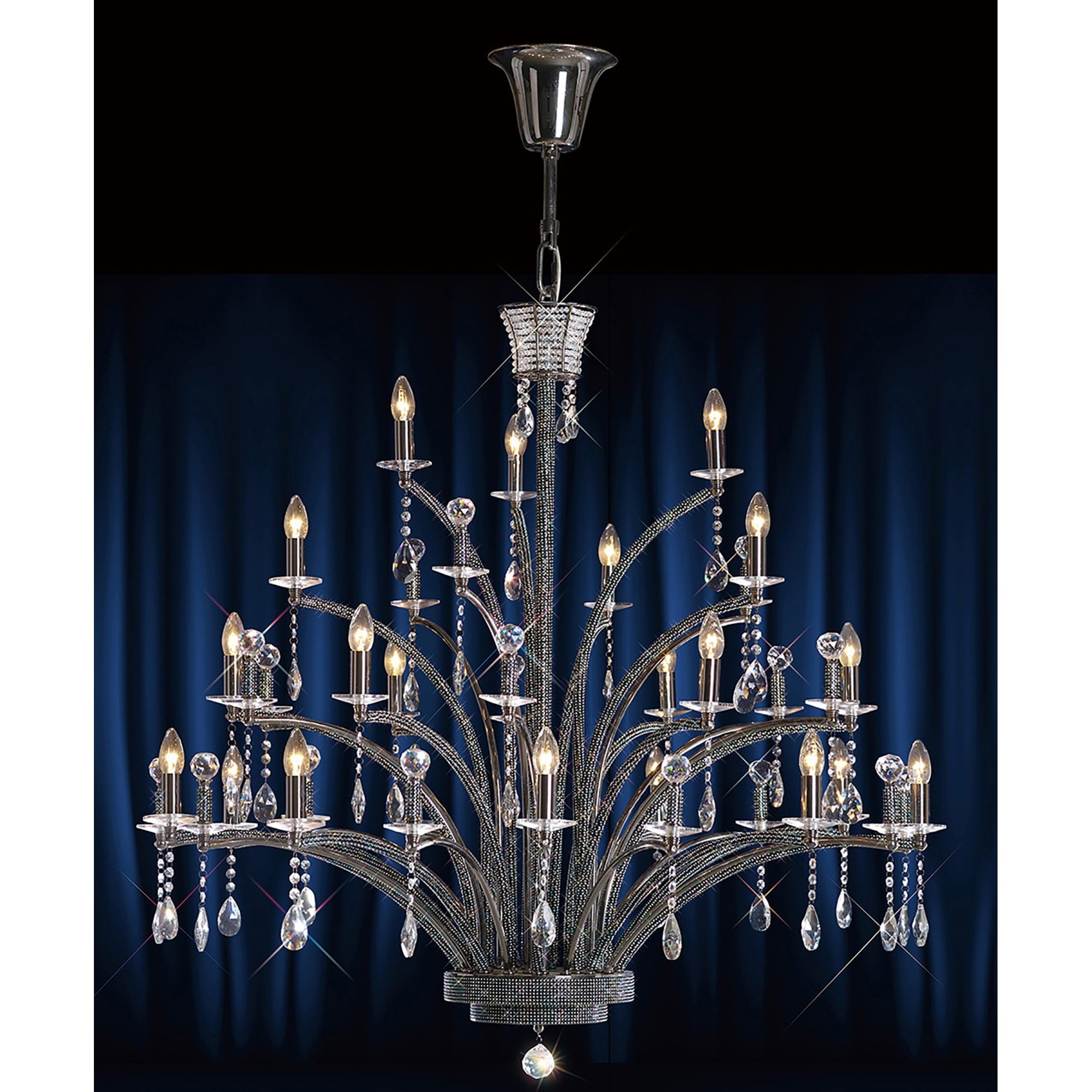 Diyas IL30490 Orlando Pendant 21 Light Black Chrome/Crystal (ITEM REQUIRES ASSEMBLY)