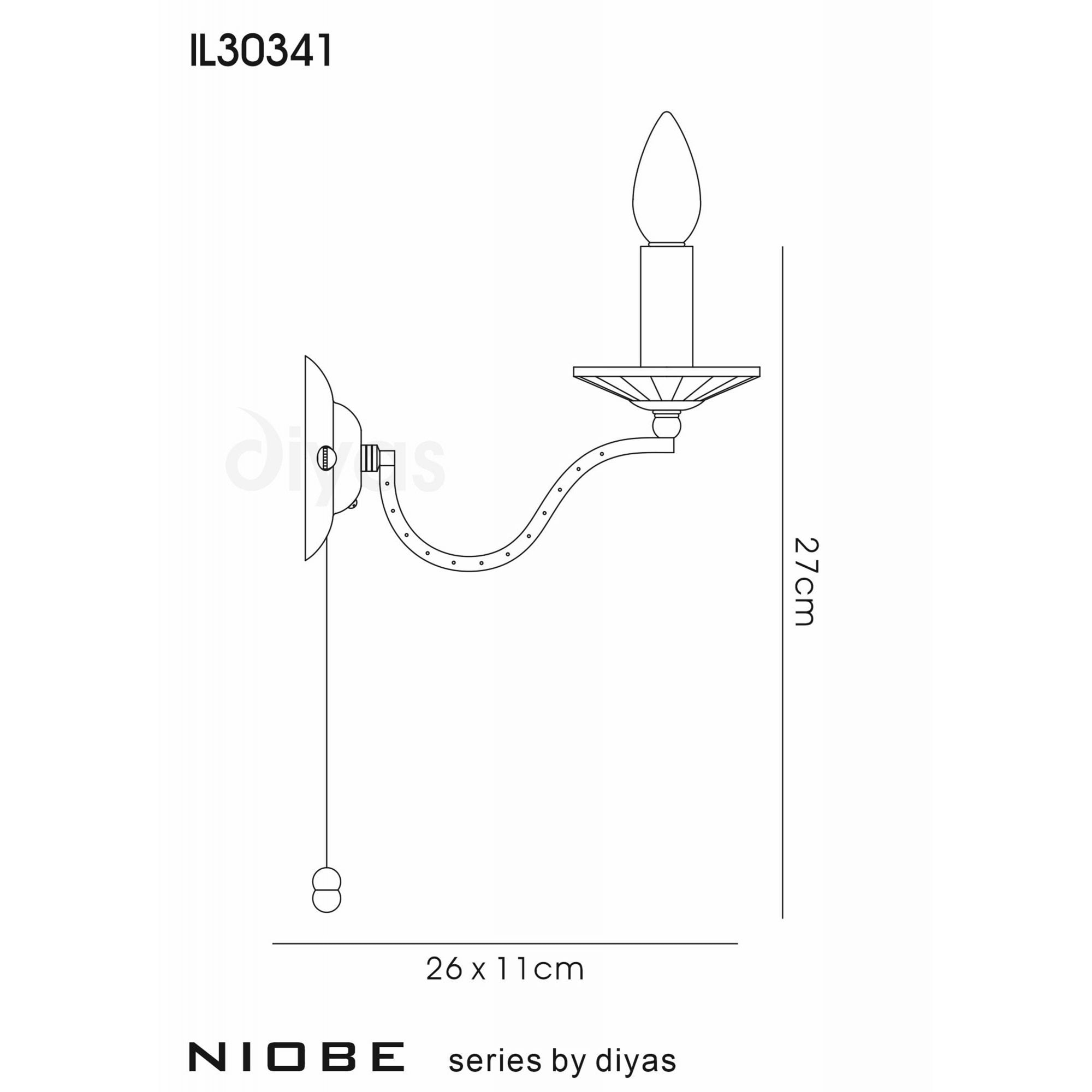 Diyas IL30341 Niobe Wall Light Switched 1 Light Polished Chrome/Crystal