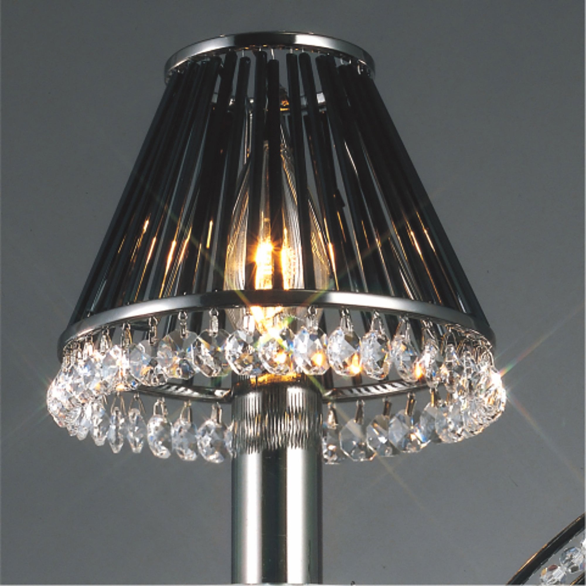 Diyas IL30900 Crystal Clip-On Shade - With Black Glass Rods Black Chrome/Crystal - 6.5/13cm - Shade Only