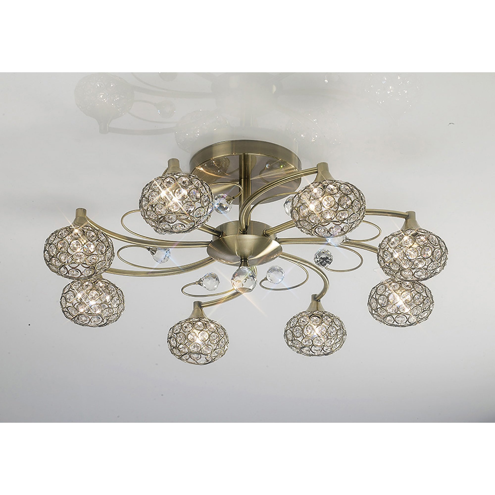 Diyas IL30948 Cara Semi Ceiling 8 Light Antique Brass/Crystal