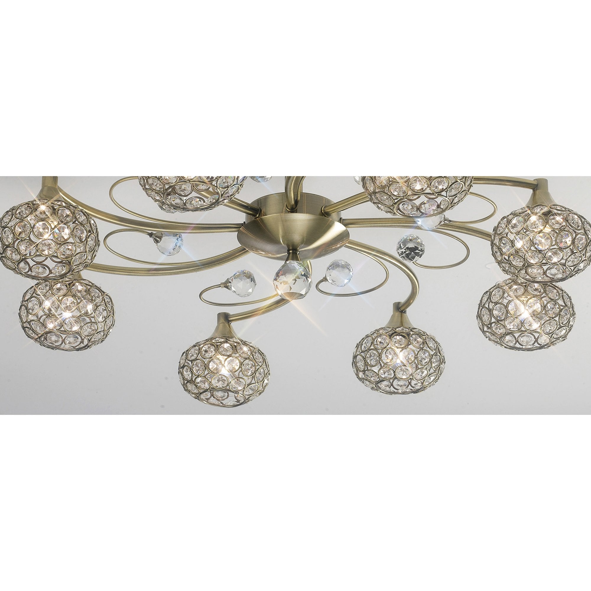 Diyas IL30948 Cara Semi Ceiling 8 Light Antique Brass/Crystal