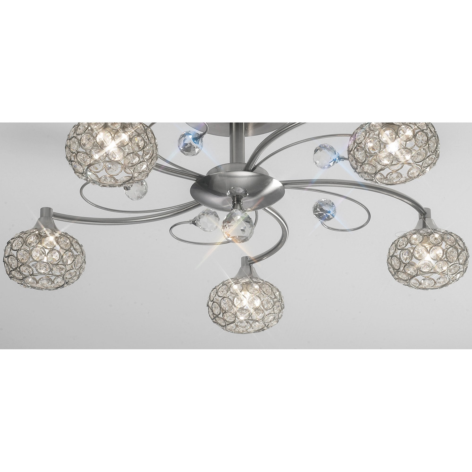 Diyas IL30935 Cara Semi Ceiling 5 Light Satin Nickel/Crystal