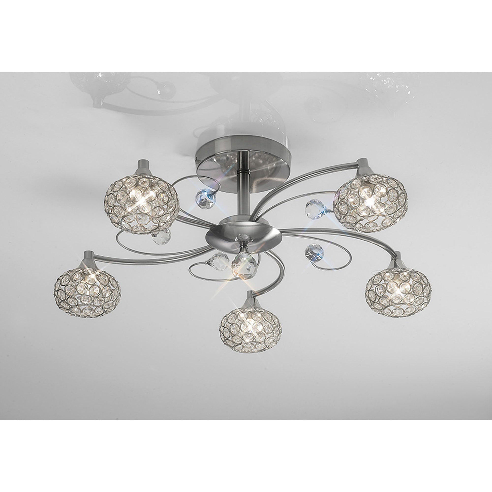 Diyas IL30935 Cara Semi Ceiling 5 Light Satin Nickel/Crystal