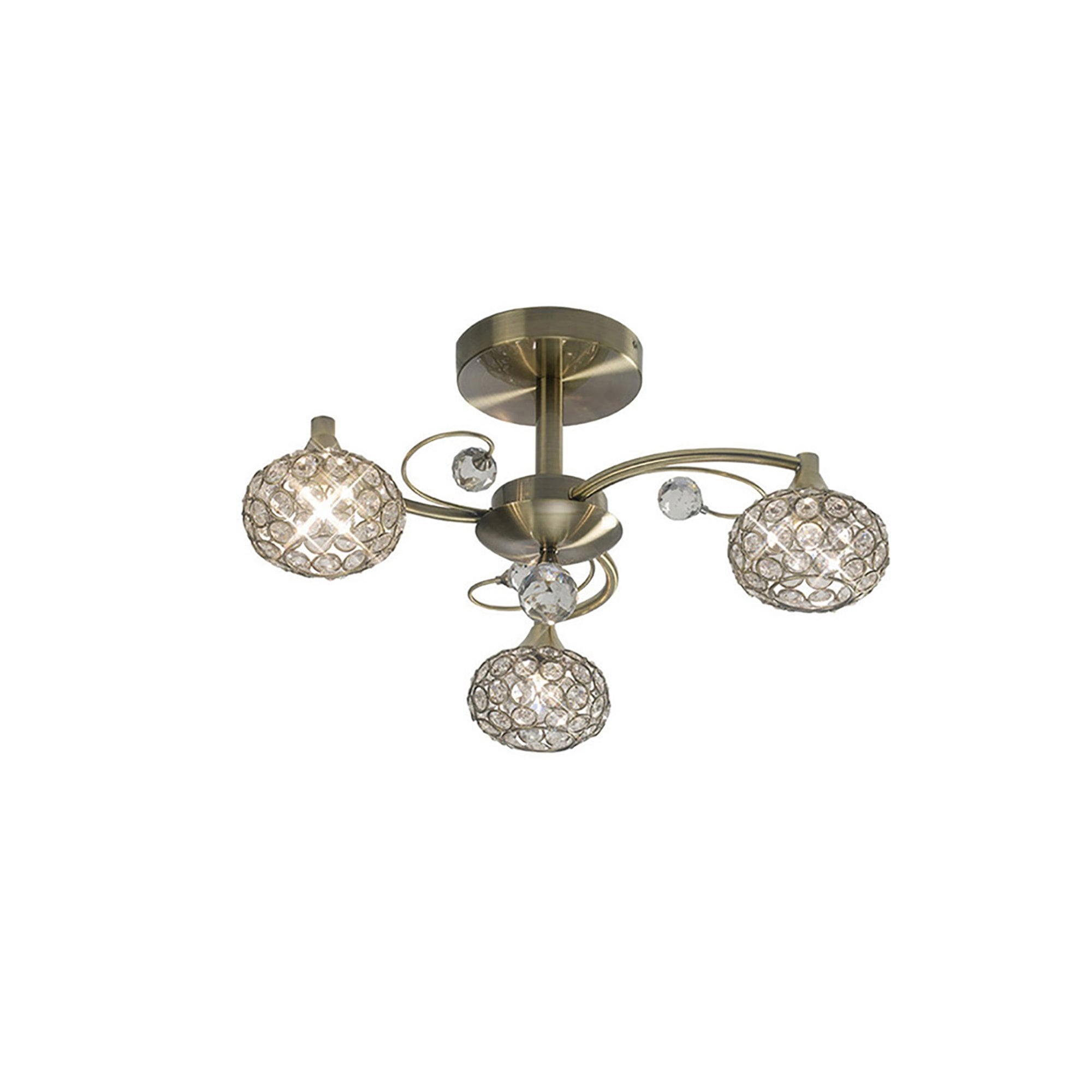 Diyas IL30943 Cara Semi Ceiling 3 Light Antique Brass/Crystal