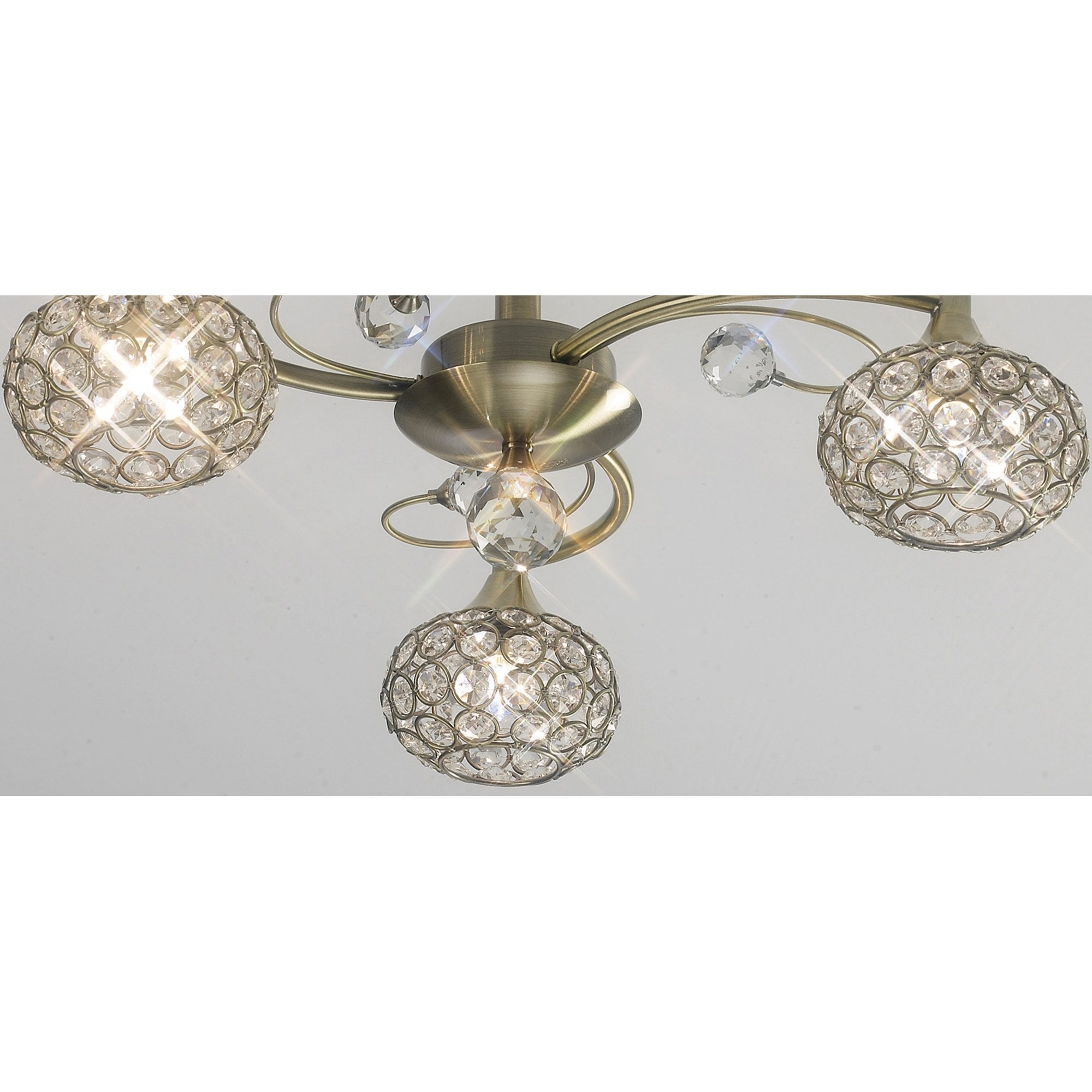 Diyas IL30943 Cara Semi Ceiling 3 Light Antique Brass/Crystal