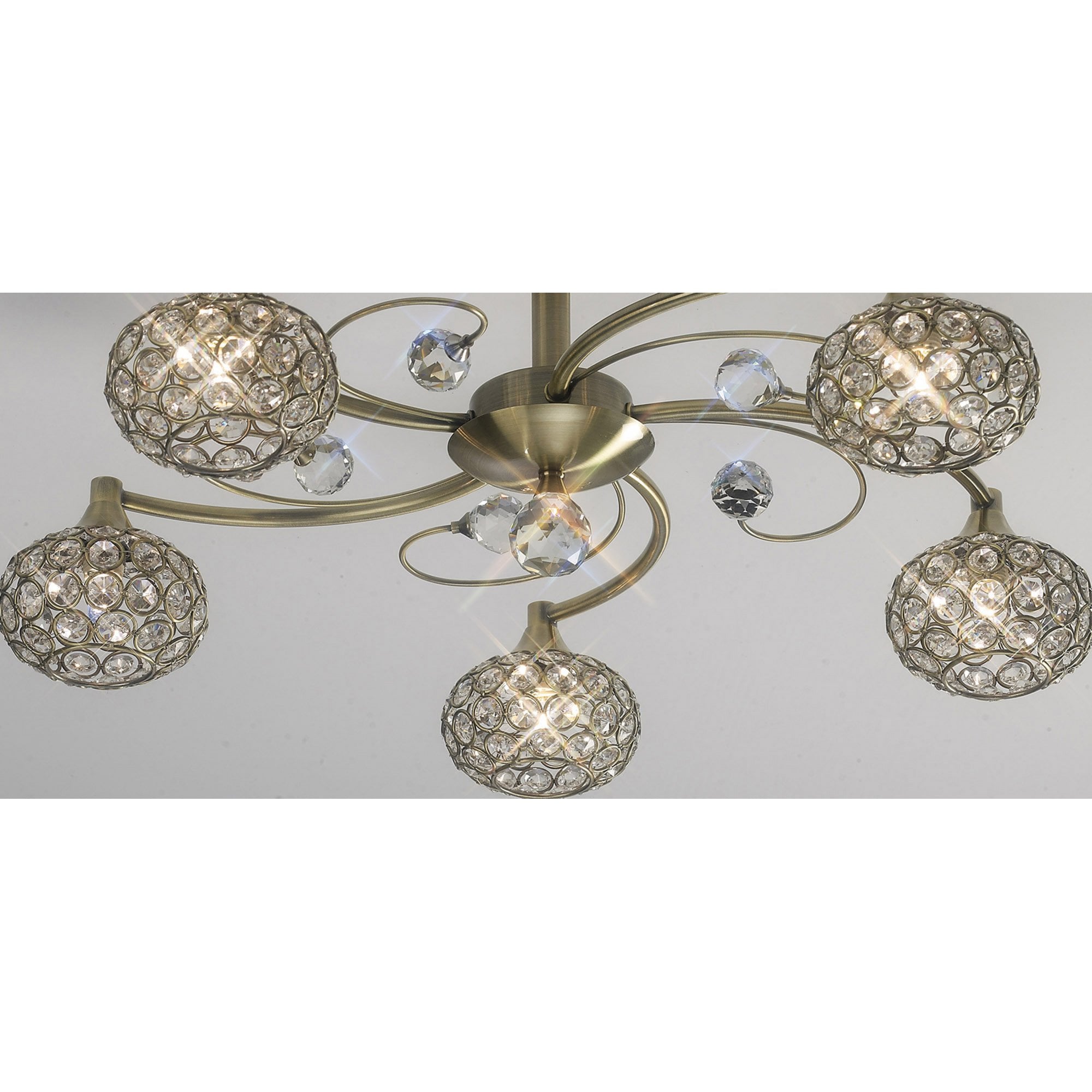 Diyas IL30945 Cara Semi Ceiling 5 Light Antique Brass/Crystal