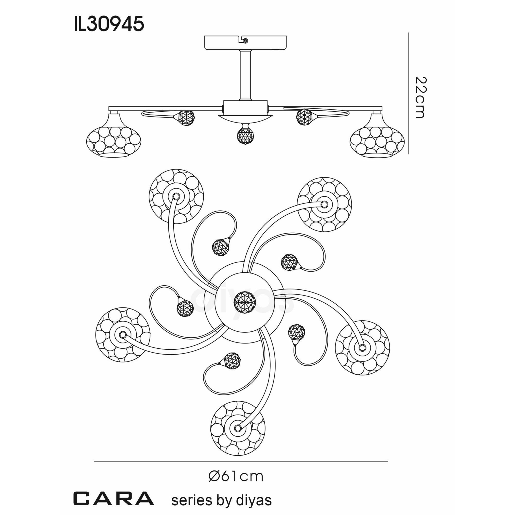 Diyas IL30945 Cara Semi Ceiling 5 Light Antique Brass/Crystal