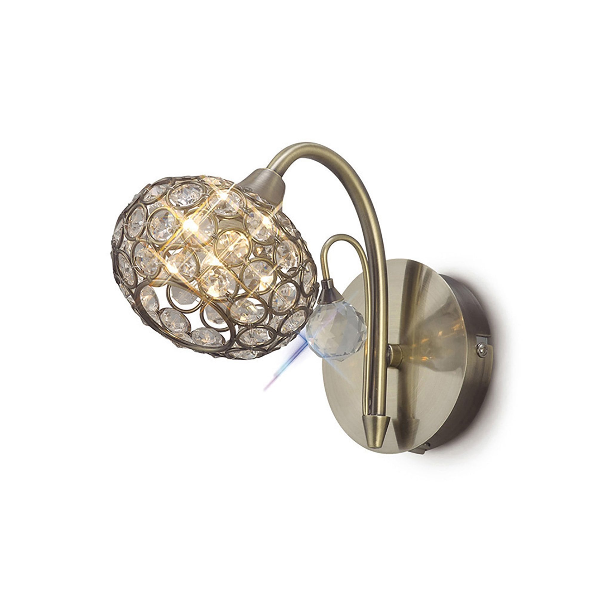 Diyas IL30941 Cara Wall Light Switched 1 Light Antique Brass/Crystal