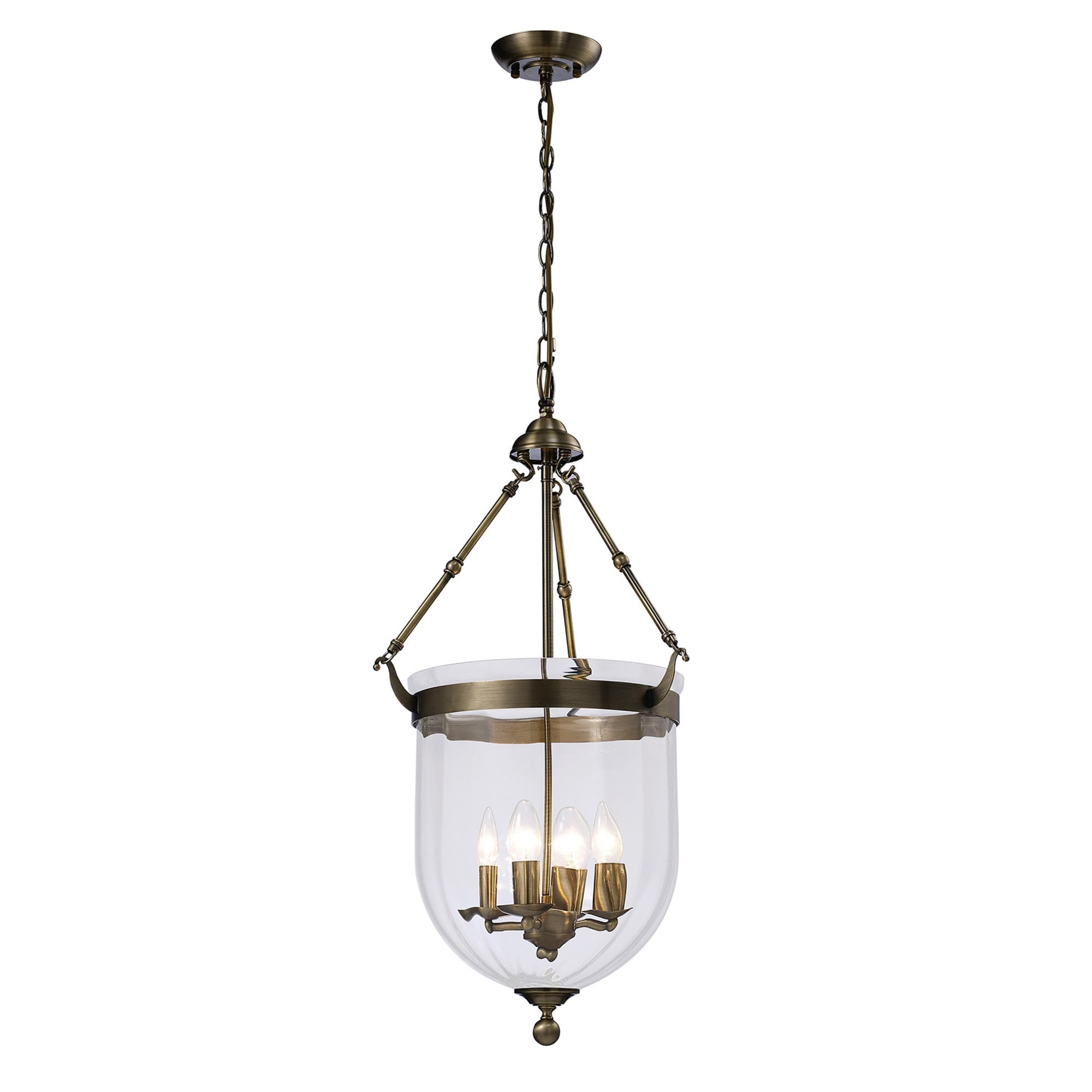 Diyas IL31077 Aubrey Pendant 4 Light Antique Brass/Glass