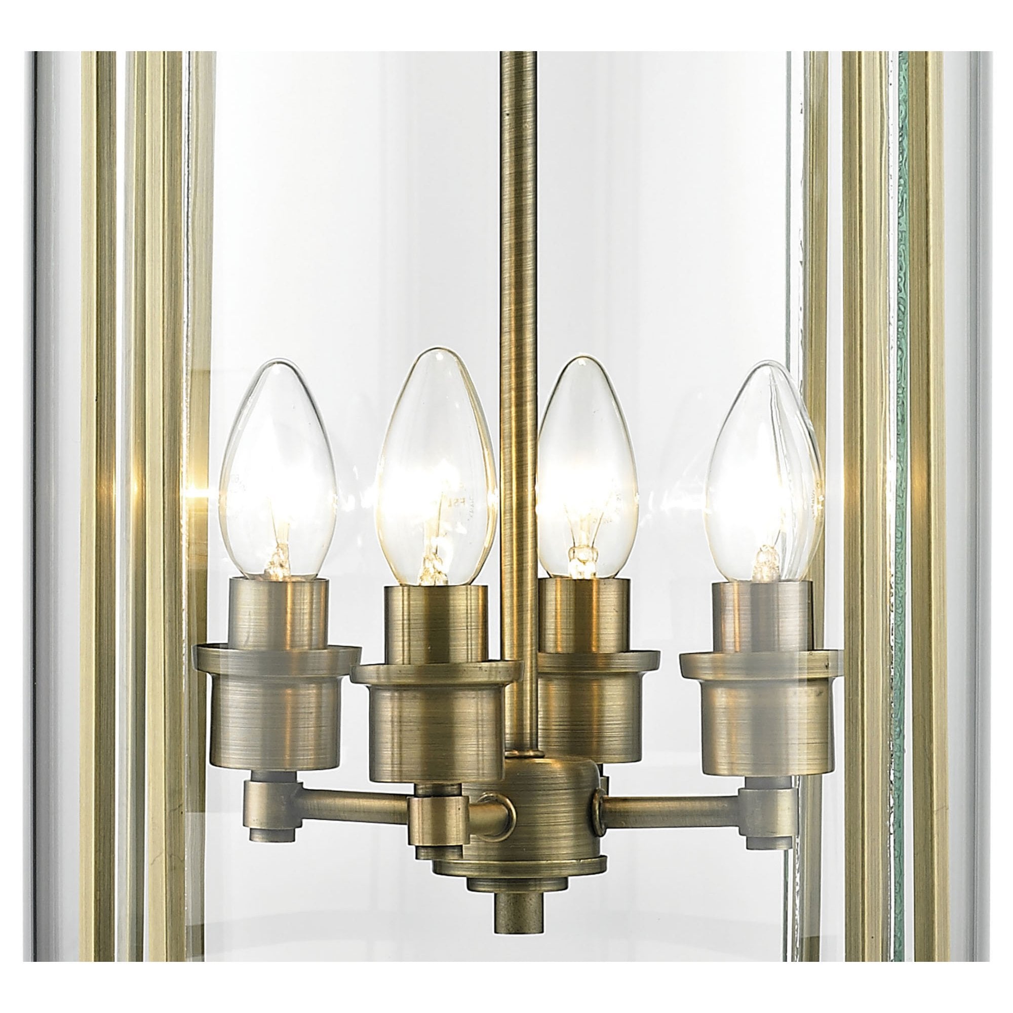 Diyas IL31093 Eaton Pendant 4 Light Antique Brass/Glass