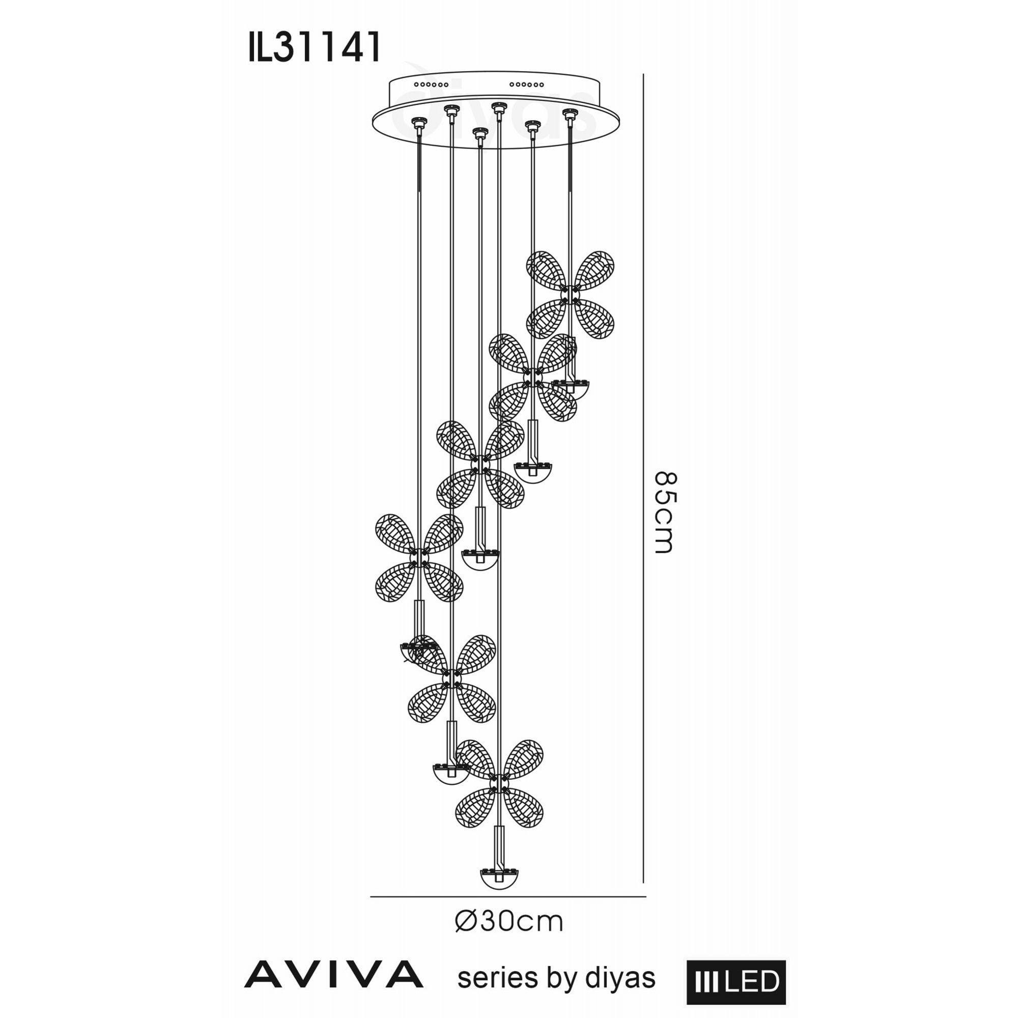 Diyas IL31141 Aviva Pendant 6 Light 4000K LED Polished Chrome/Crystal