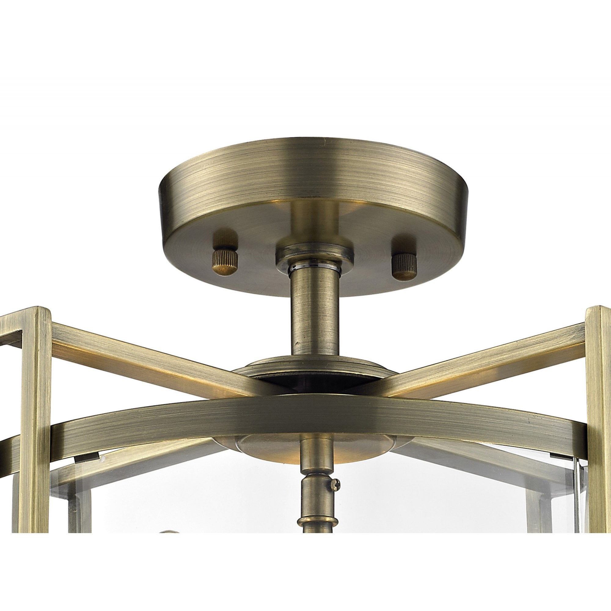 Diyas IL31090 Eaton Semi Ceiling 3 Light Antique Brass/Glass