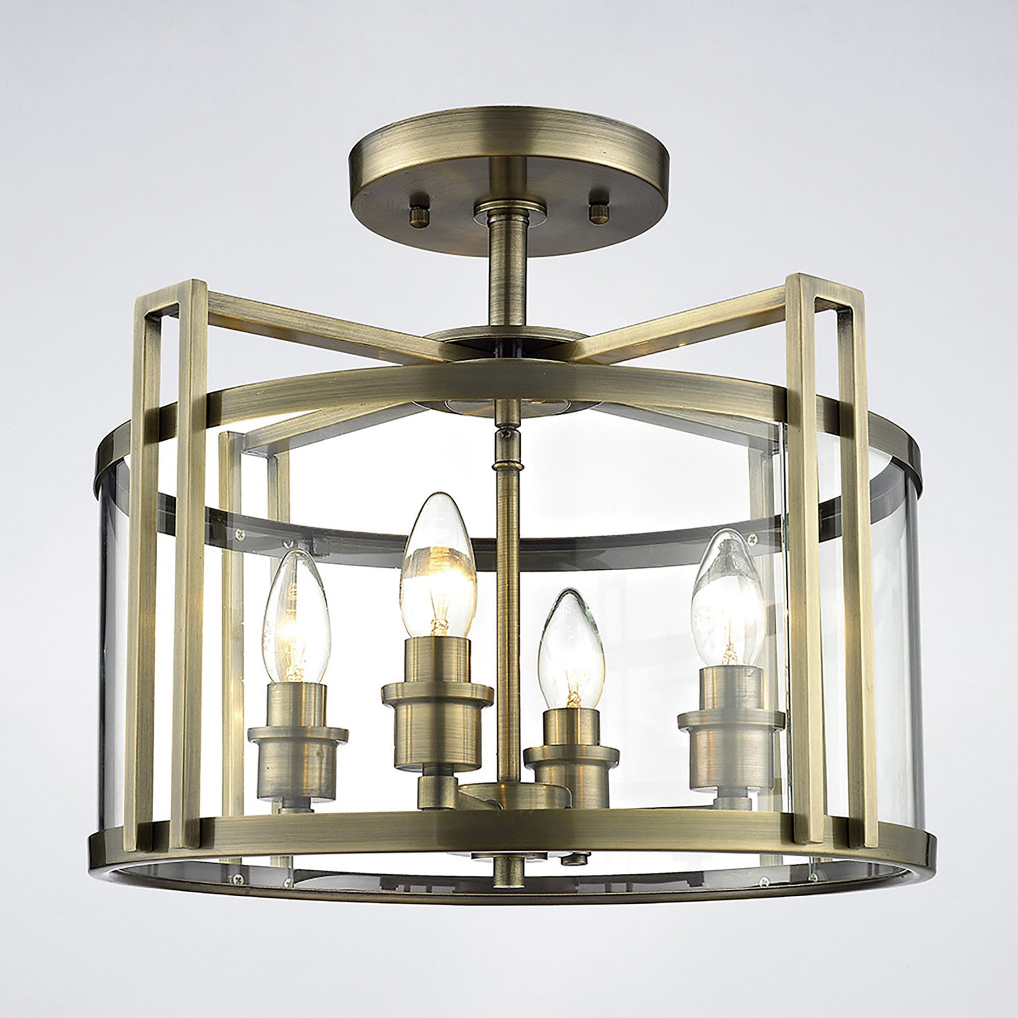 Diyas IL31091 Eaton Semi Ceiling 4 Light Antique Brass/Glass