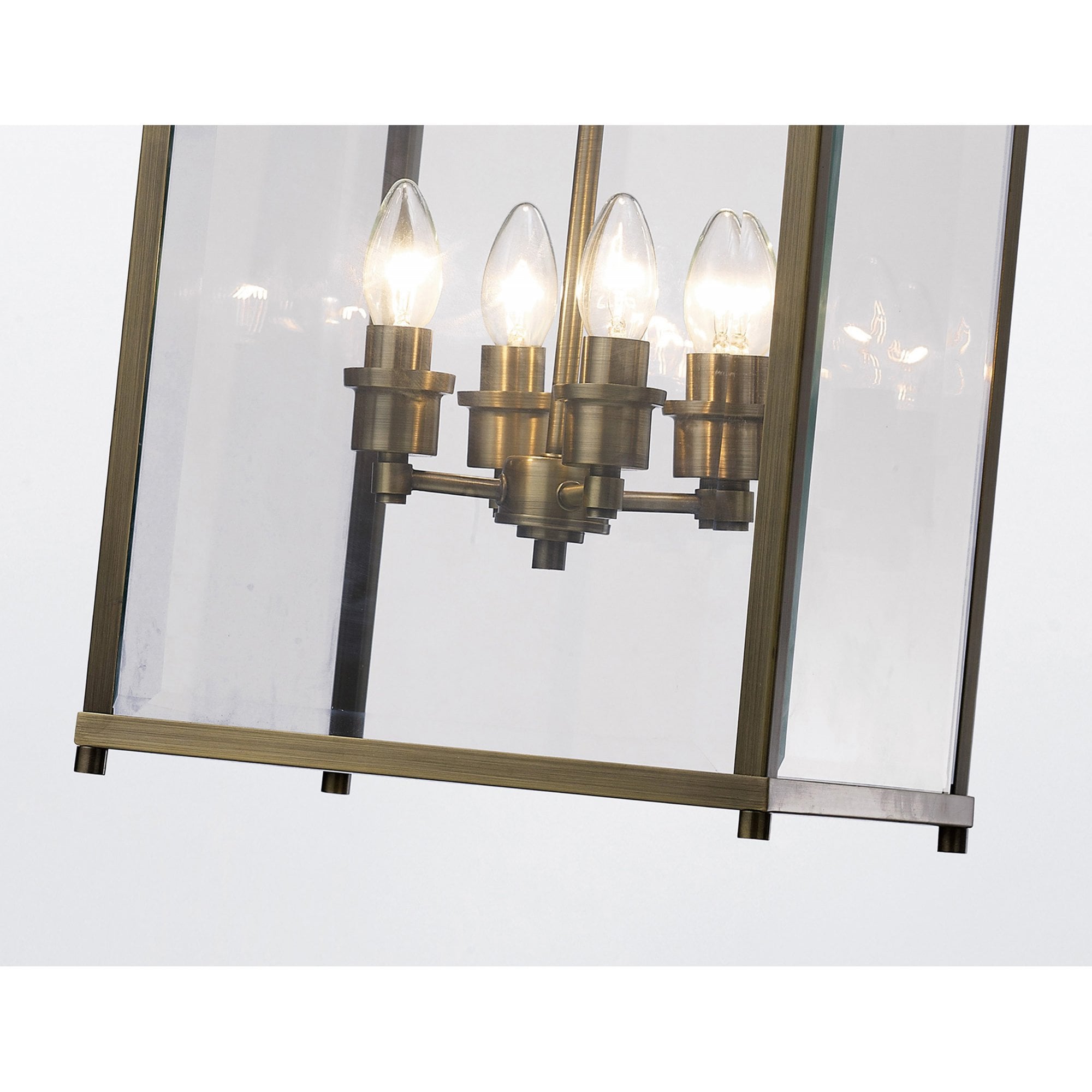 Diyas IL31113 Aston Pendant 4 Light Antique Brass/Glass