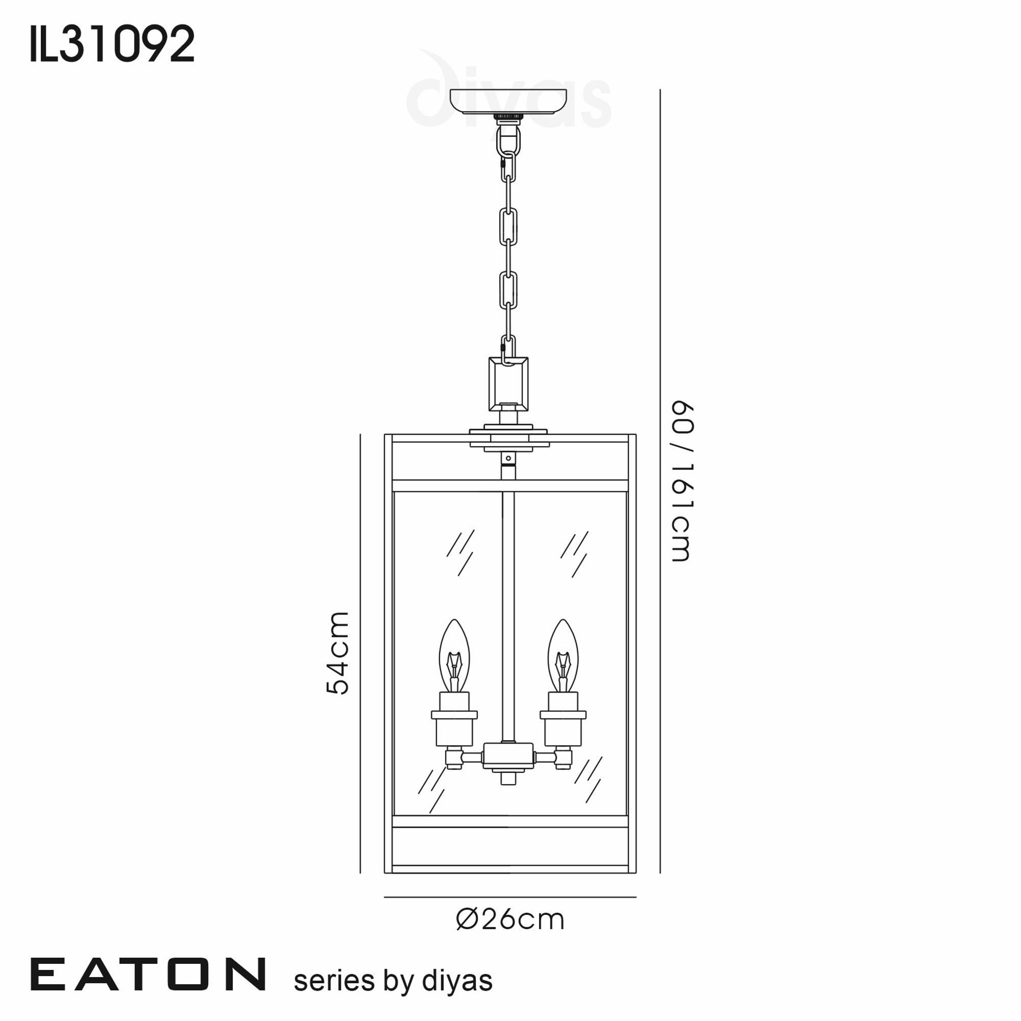 Diyas IL31092 Eaton Pendant 3 Light Antique Brass/Glass