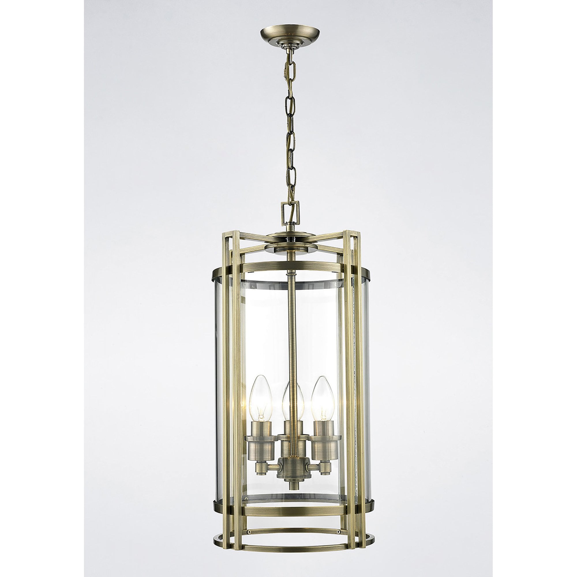 Diyas IL31092 Eaton Pendant 3 Light Antique Brass/Glass