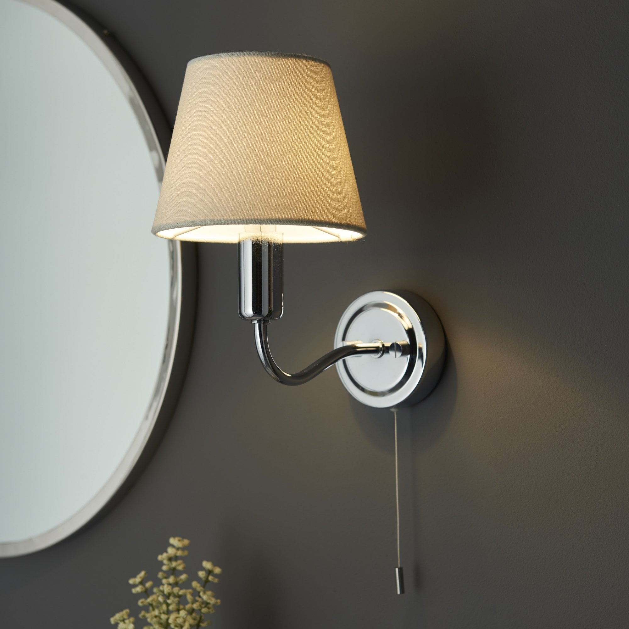 Endon Conway Single Light Wall - Chrome Plate & Ivory Fabric
