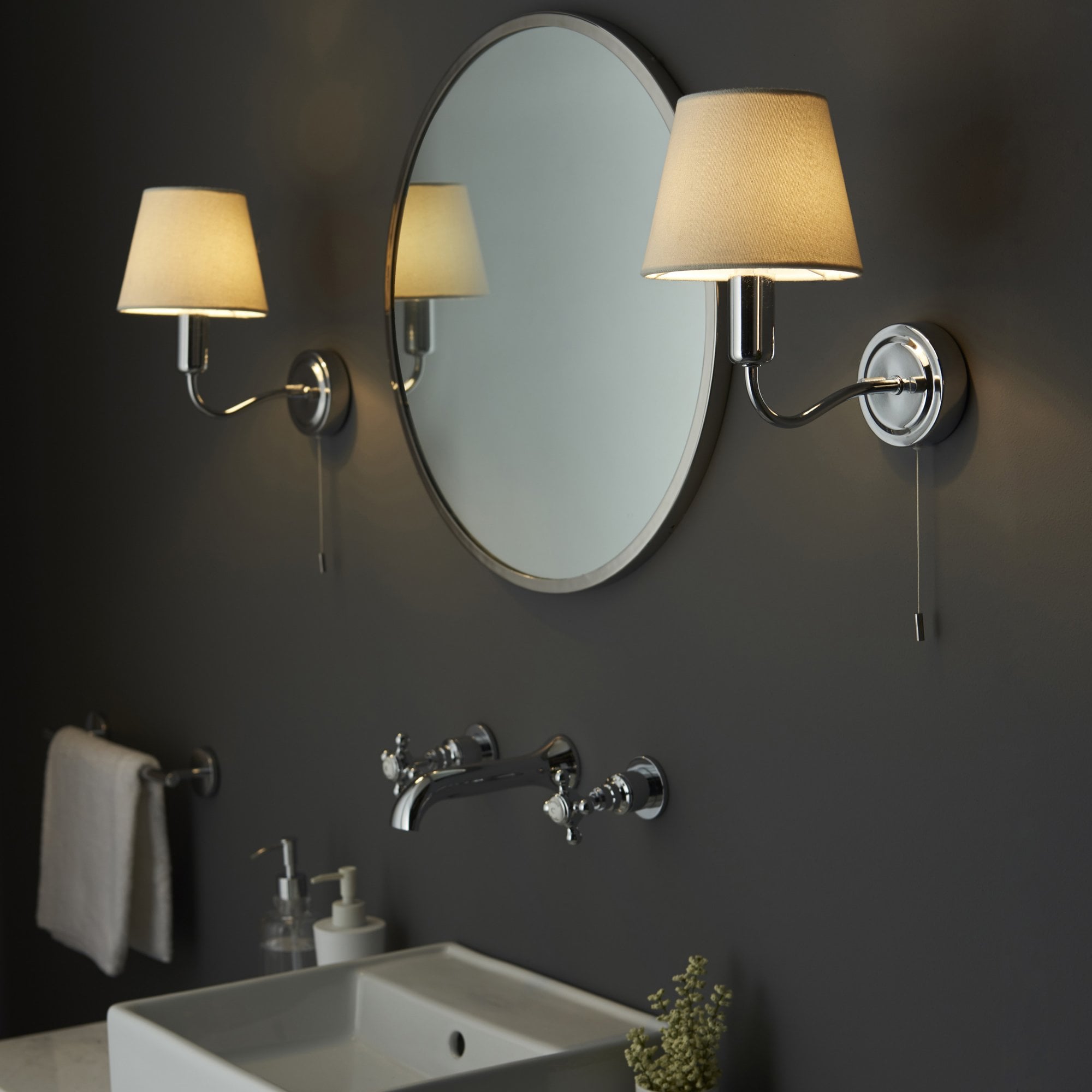 Endon Conway Single Light Wall - Chrome Plate & Ivory Fabric