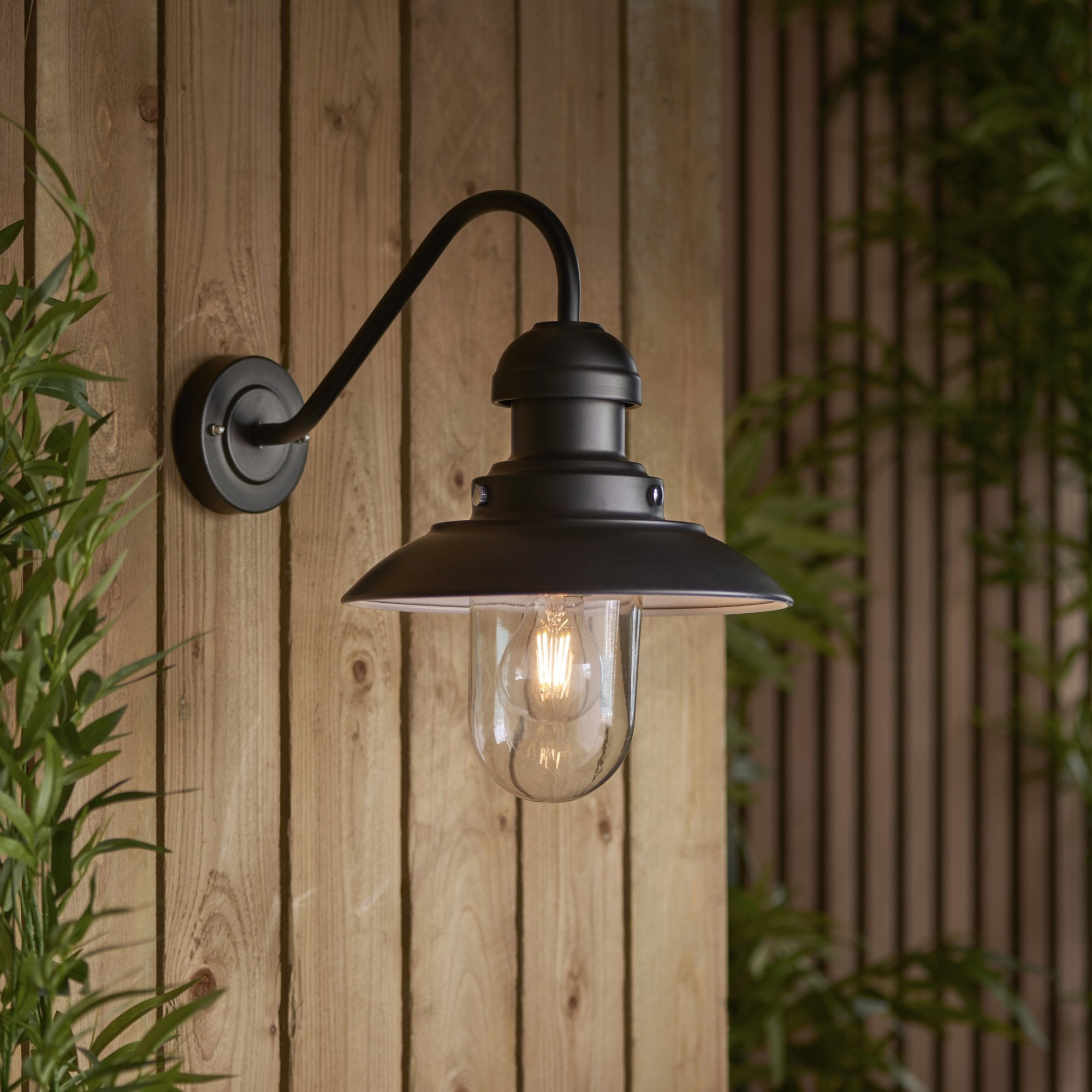 Endon Hereford Single Light Fisherman Arm Wall Light - Matt Black & Clear Glass