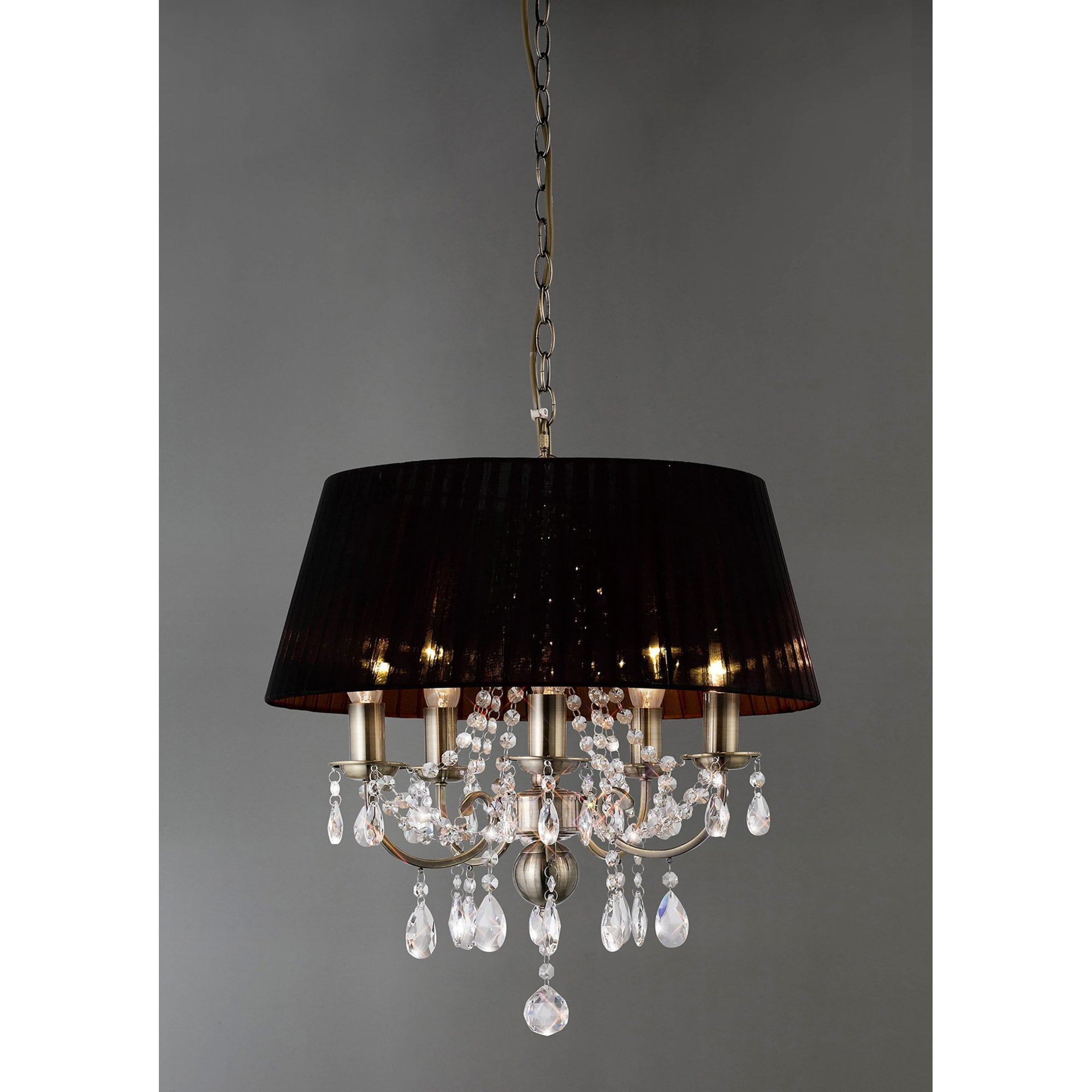 Diyas IL30047 Olivia Pendant With Black Shade 5 Light Antique Brass/Crystal
