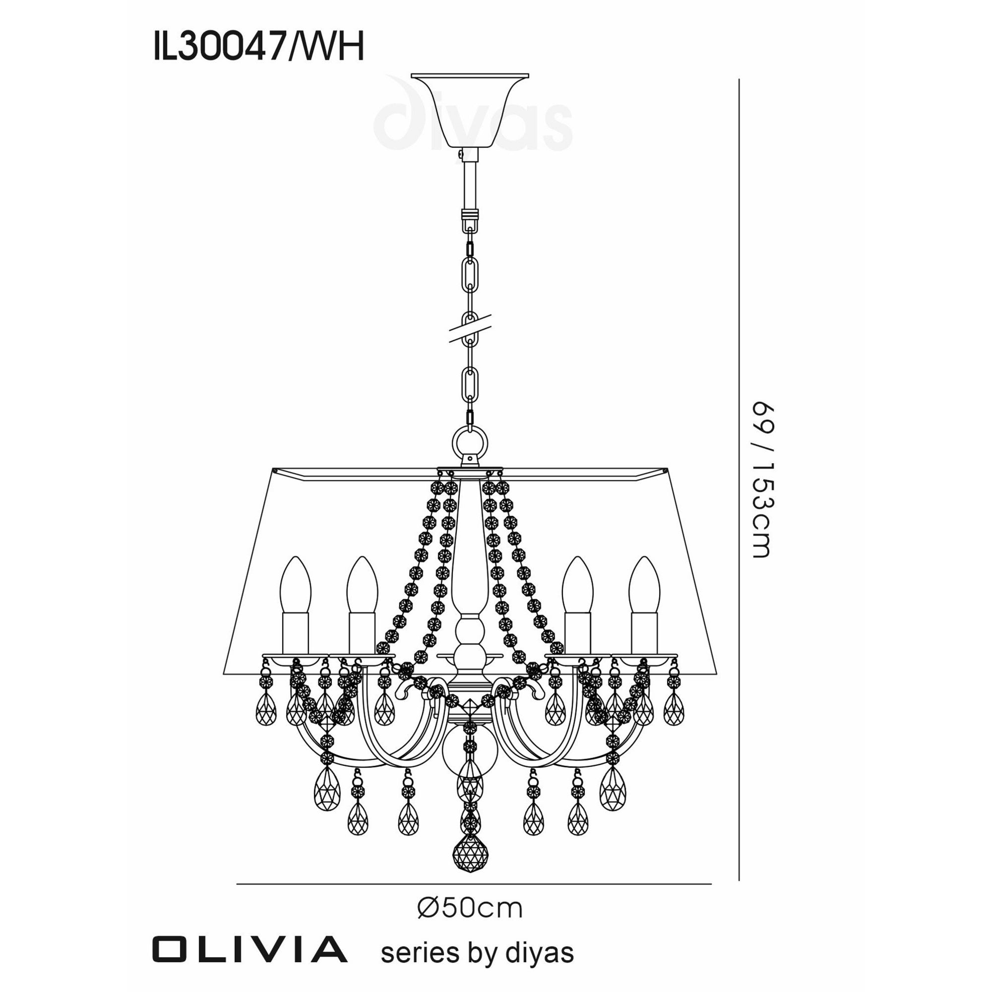 Diyas IL30047 Olivia Pendant With White Shade 5 Light Antique Brass/Crystal