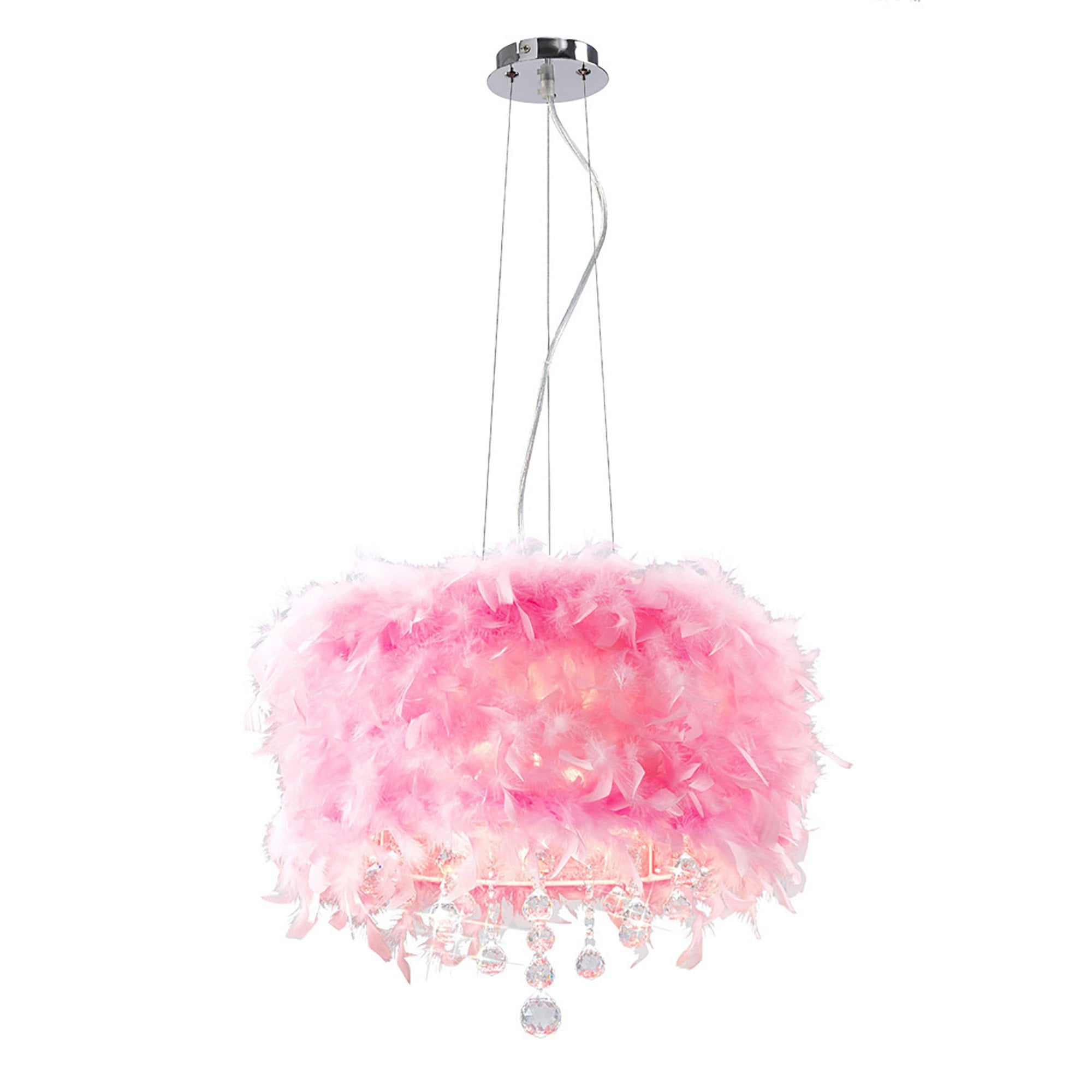 Diyas IL30742/PI Ibis Pendant With Pink Feather Shade 3 Light Polished Chrome/Crystal