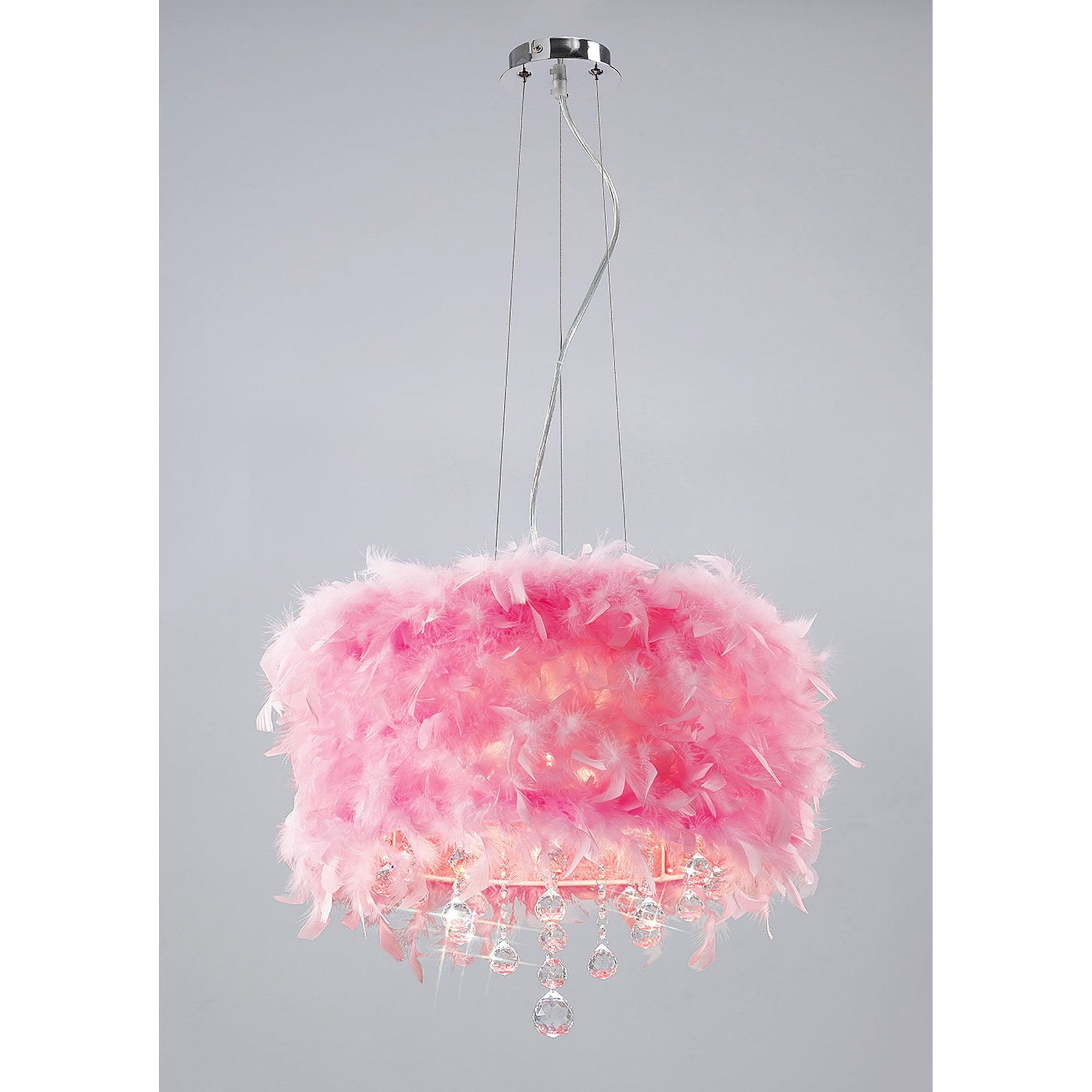 Diyas IL30742/PI Ibis Pendant With Pink Feather Shade 3 Light Polished Chrome/Crystal