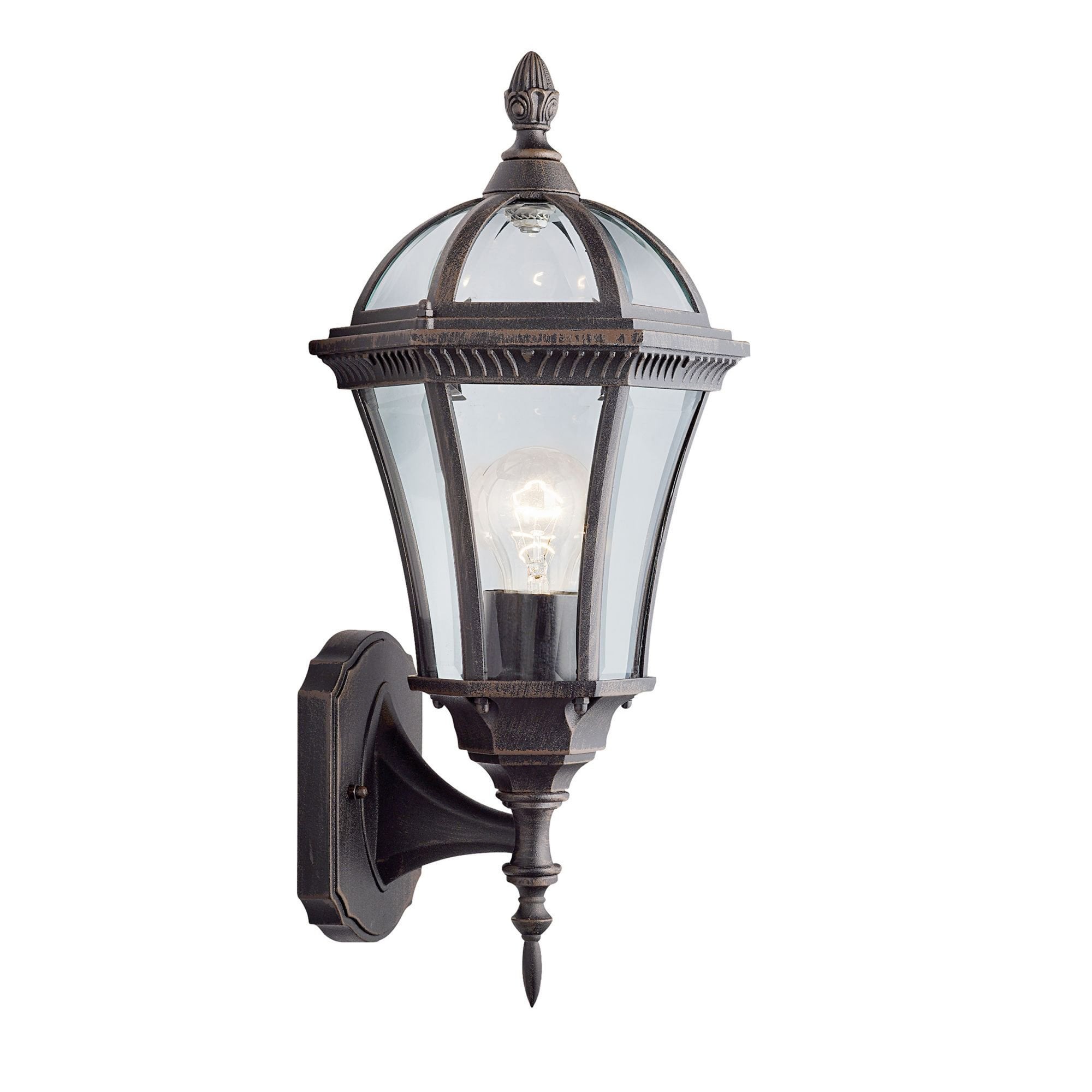 Searchlight Cairns Outdoor Up Wall Light - Rustic Brown & Glass - IP44