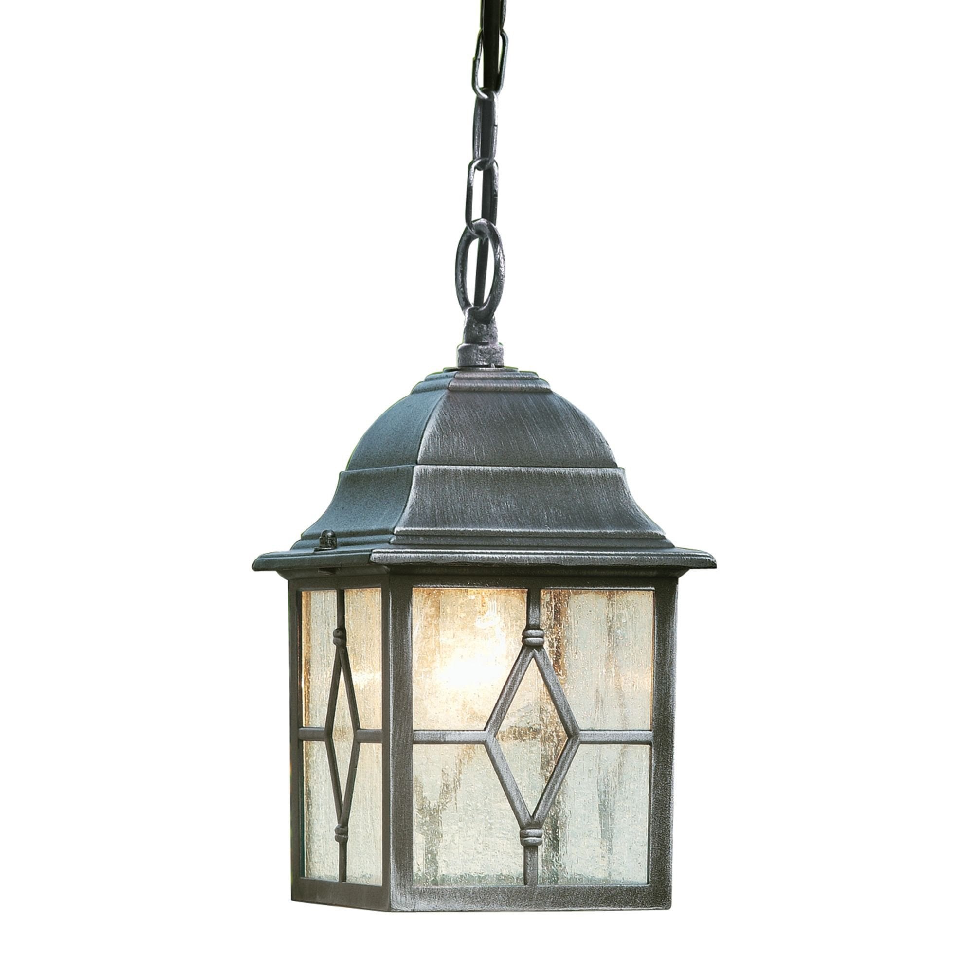 Searchlight Garnett Outdoor Pendant - Black Silver & Leaded Glass