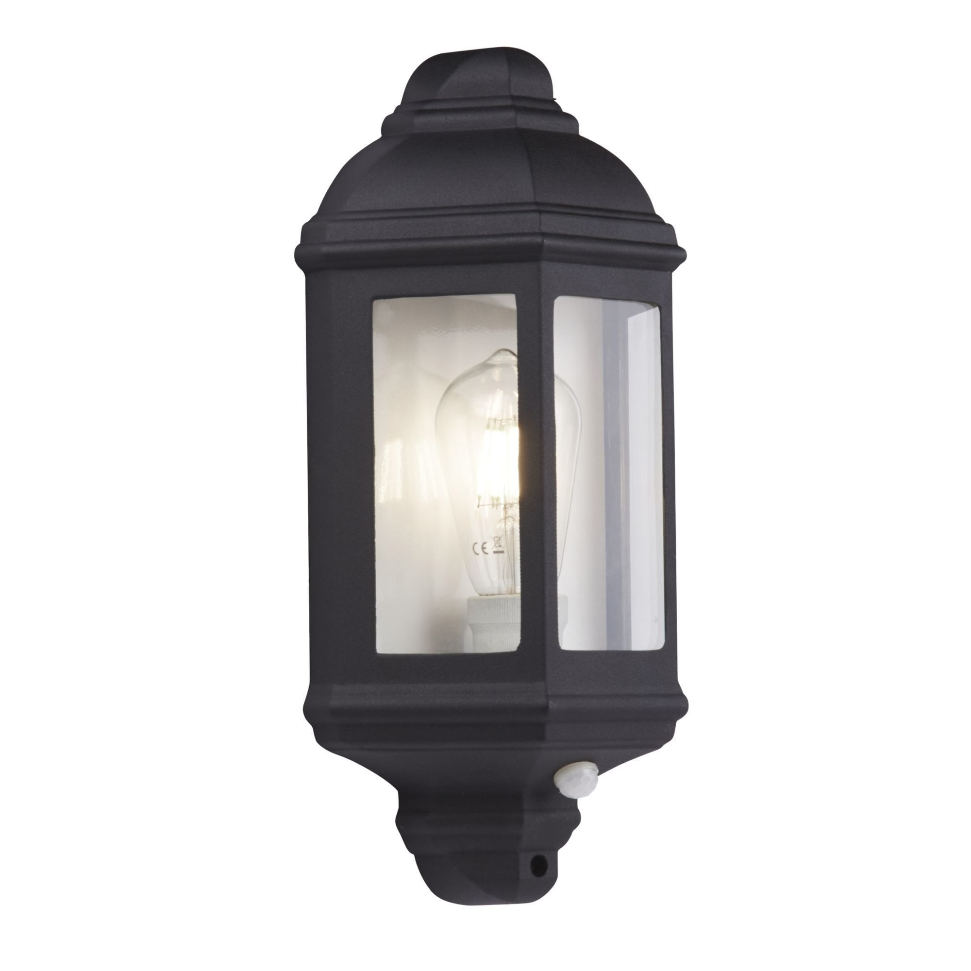 Searchlight Maddrel Outdoor Wall Light with PIR - Black & Glass - IP44