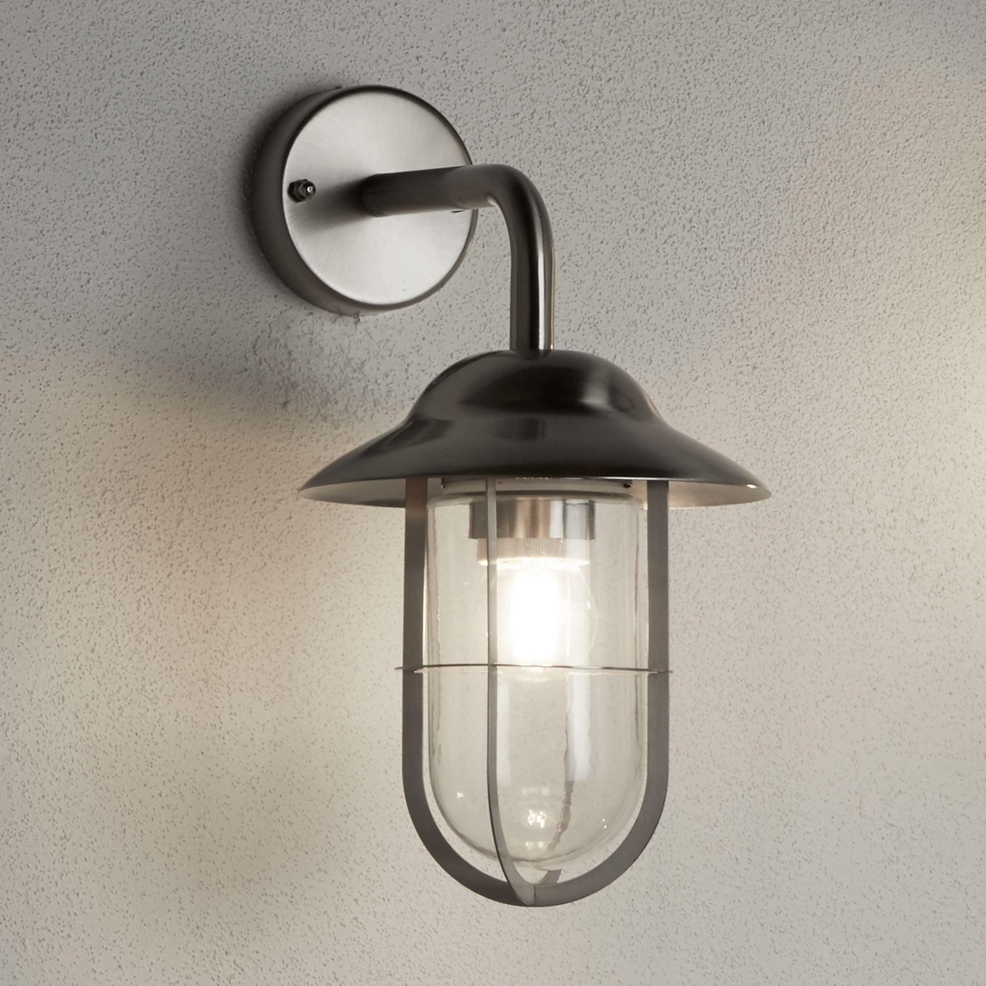 Searchlight Tarlton Outdoor Wall Light - Satin Silver & Clear Glass - IP44