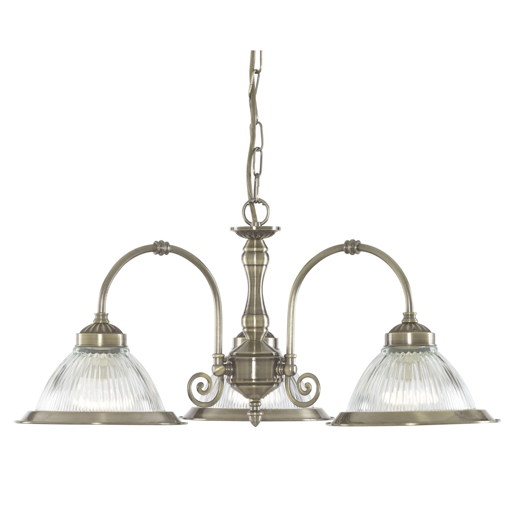 Searchlight Aintree 3 Light Ceiling Pendant - Antique Brass & Glass