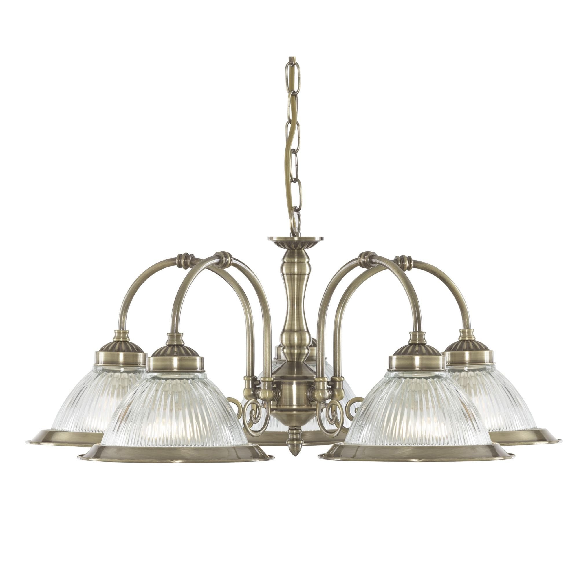 Searchlight Aintree 5 Light Ceiling Pendant - Antique Brass & Glass