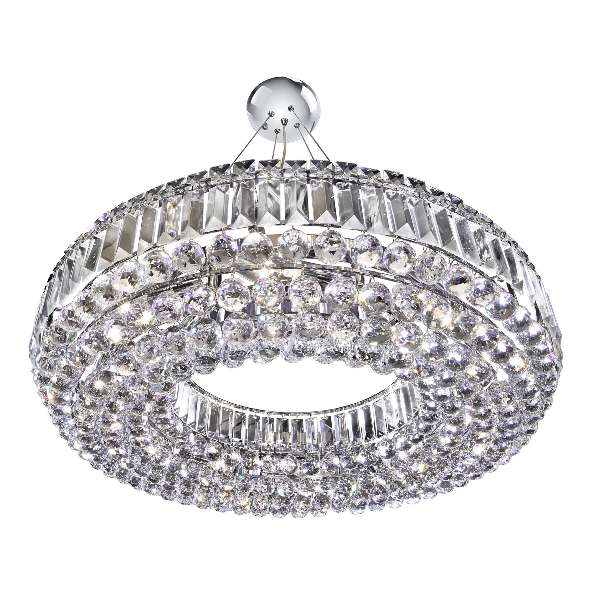 Searchlight Vivian Circular 10 Light Pendant - Chrome, Clear Coffin & Ball Drops