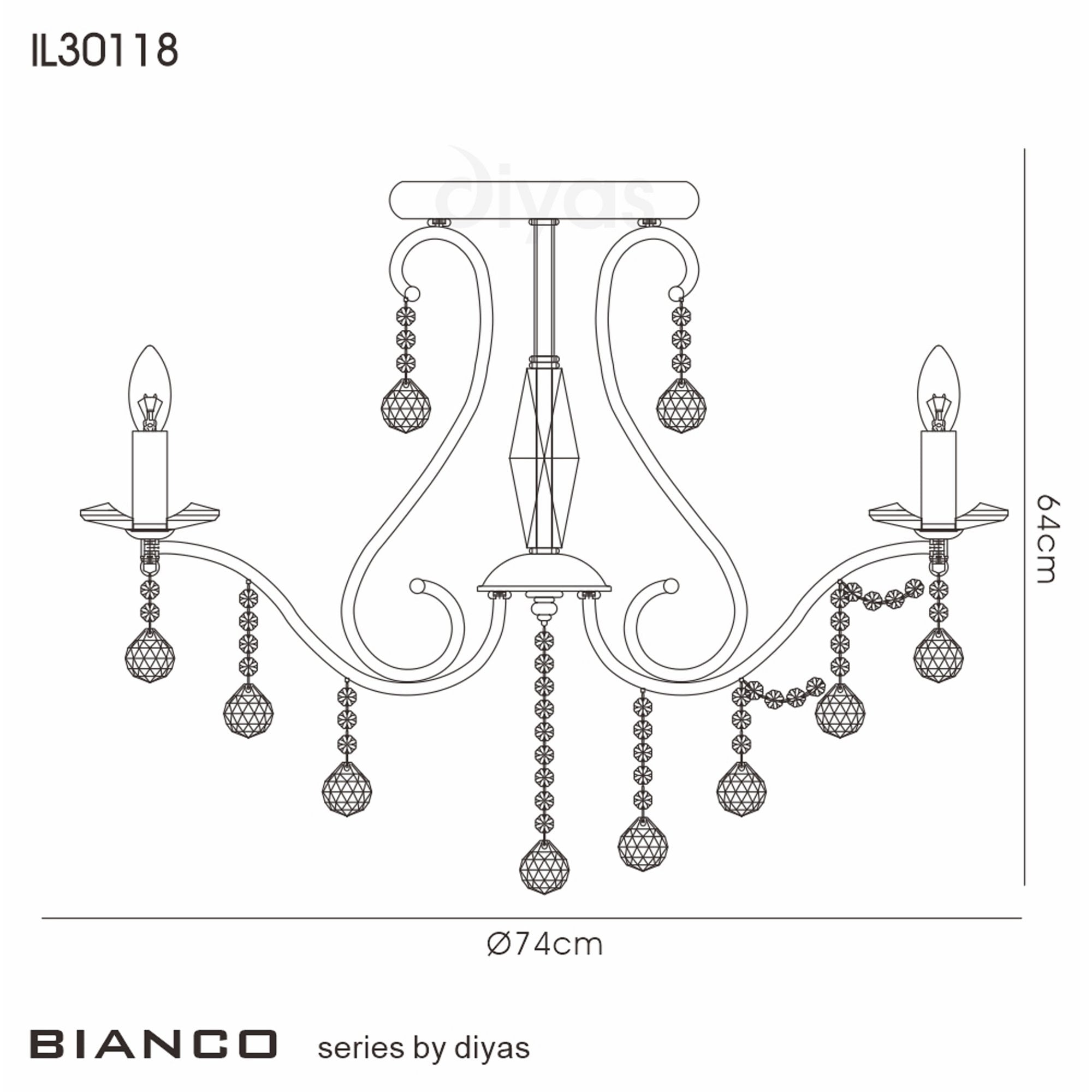 Diyas IL30118 Bianco Ceiling 8 Light Polished Chrome/Crystal