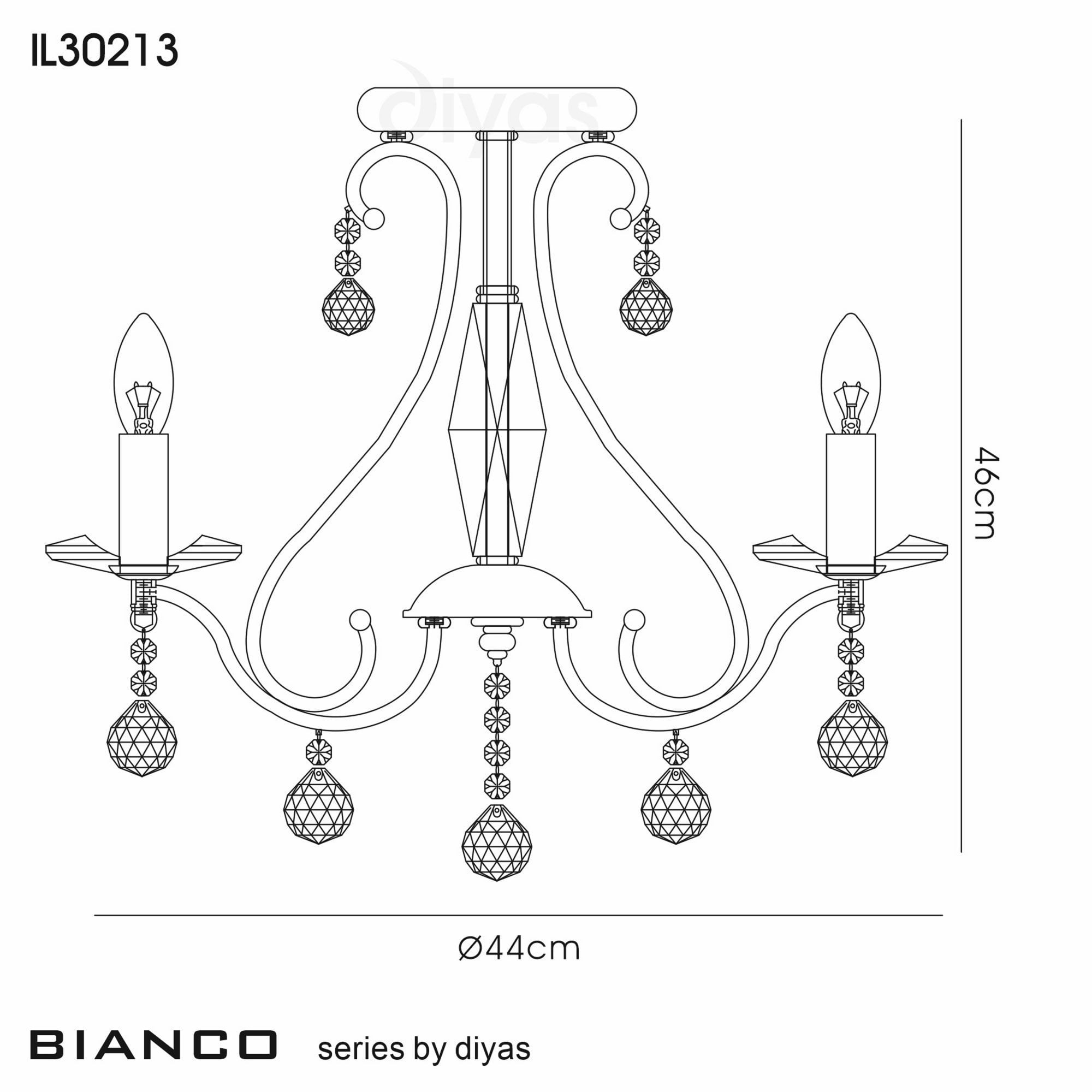 Diyas IL30213 Bianco Ceiling 3 Light French Gold/Crystal