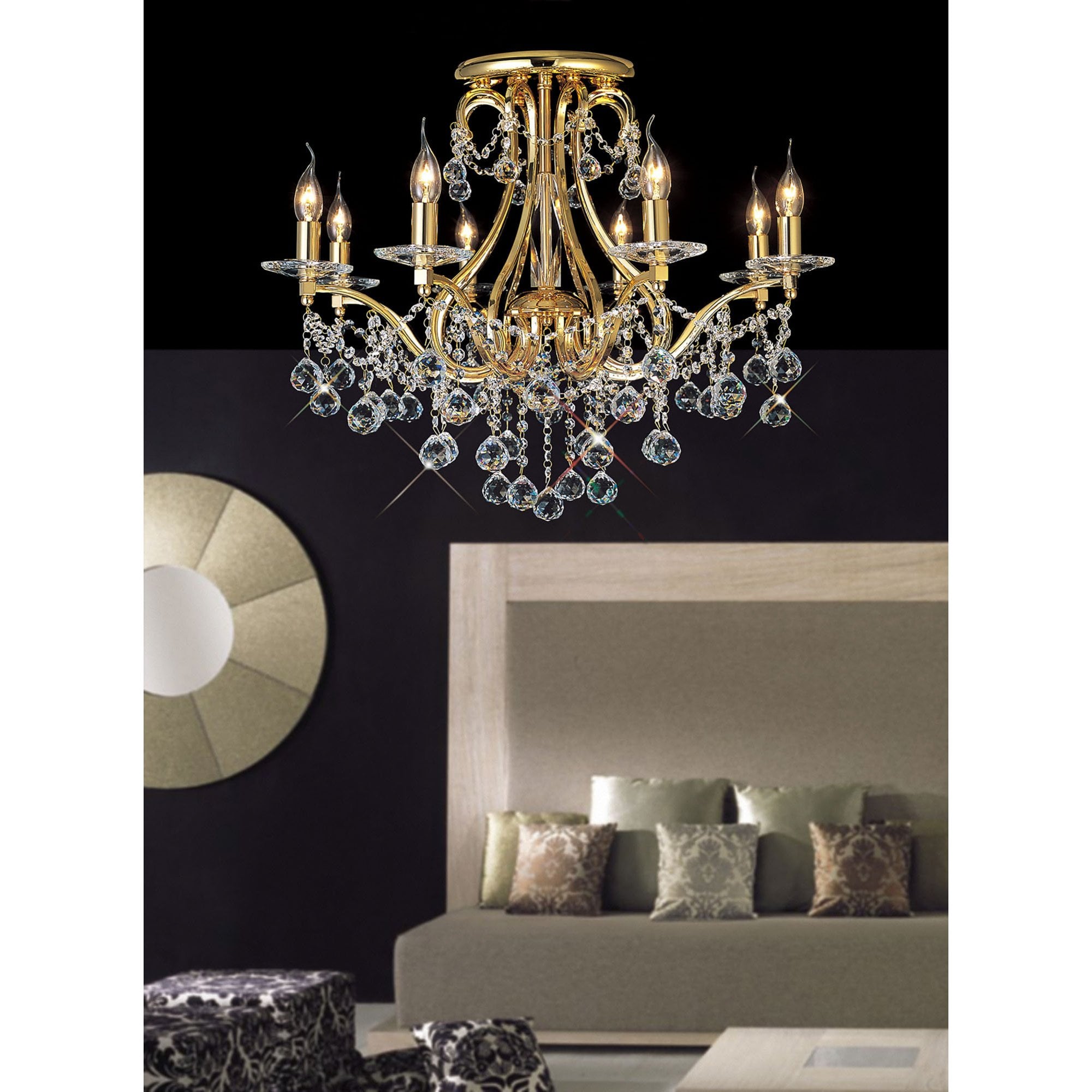 Diyas IL30218 Bianco Ceiling 8 Light French Gold/Crystal