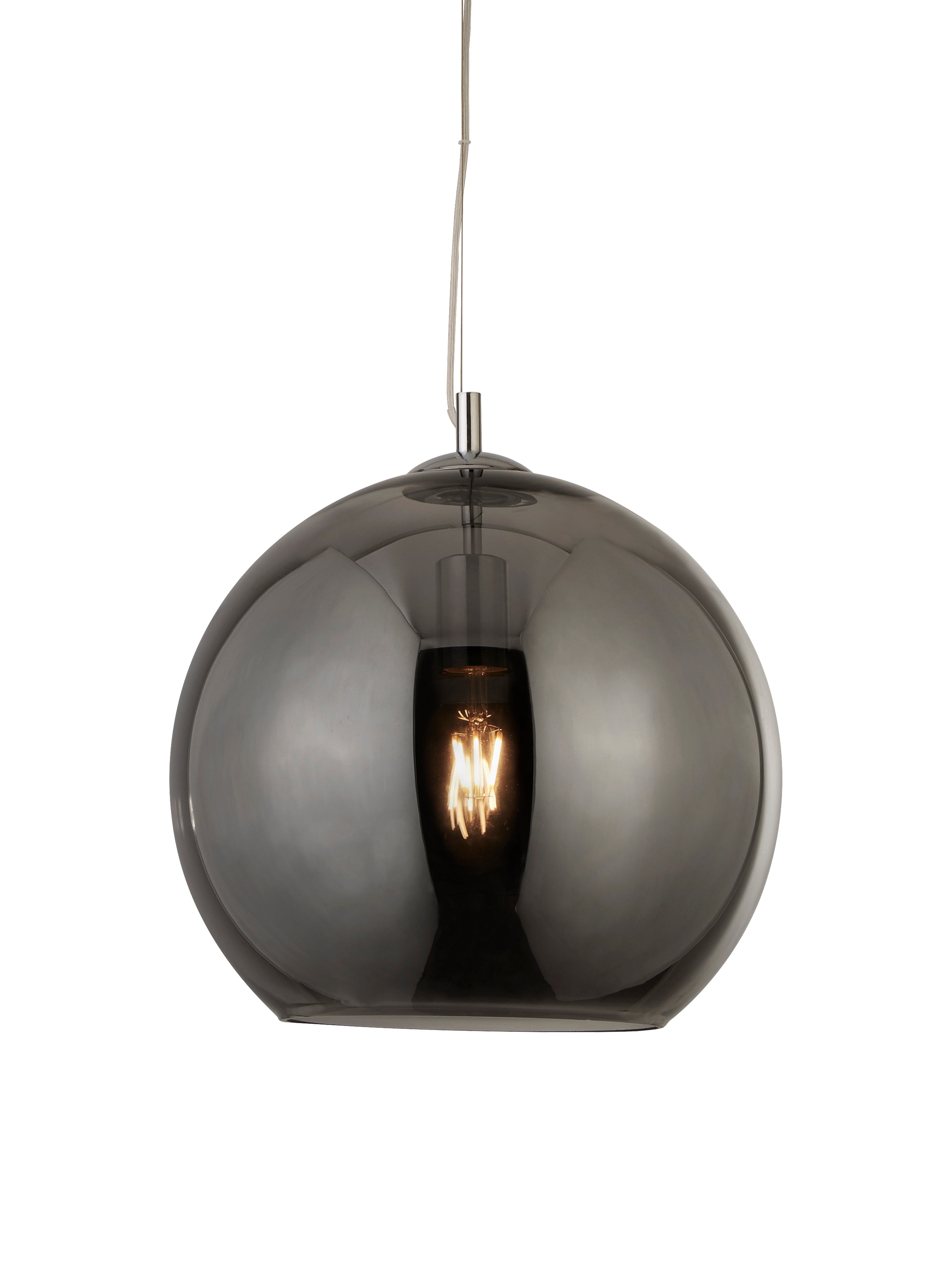 Searchlight Baines Single Round Pendant (35cm Diameter), Smoked Glass, Chrome