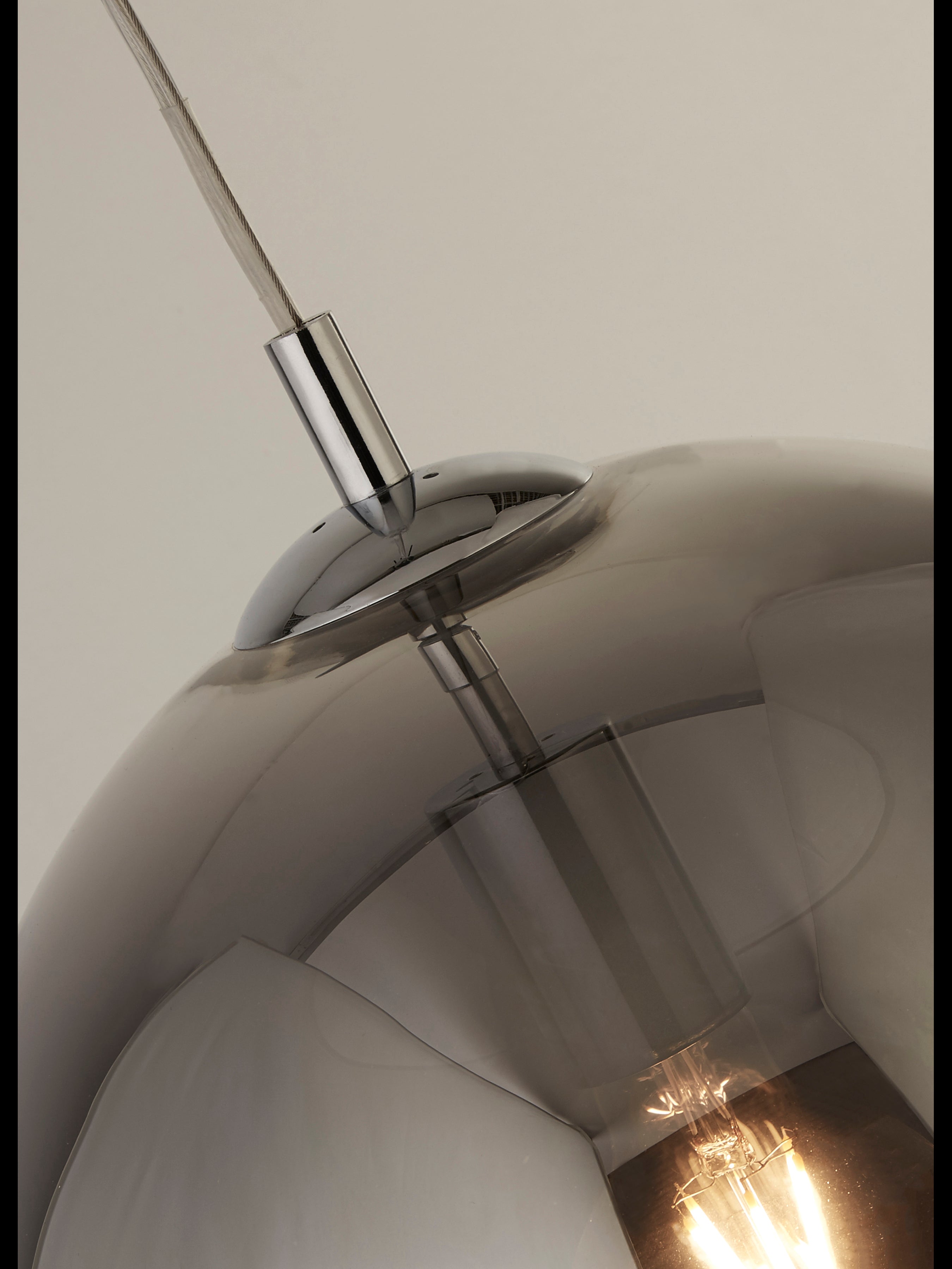 Searchlight Baines Single Round Pendant (35cm Diameter), Smoked Glass, Chrome
