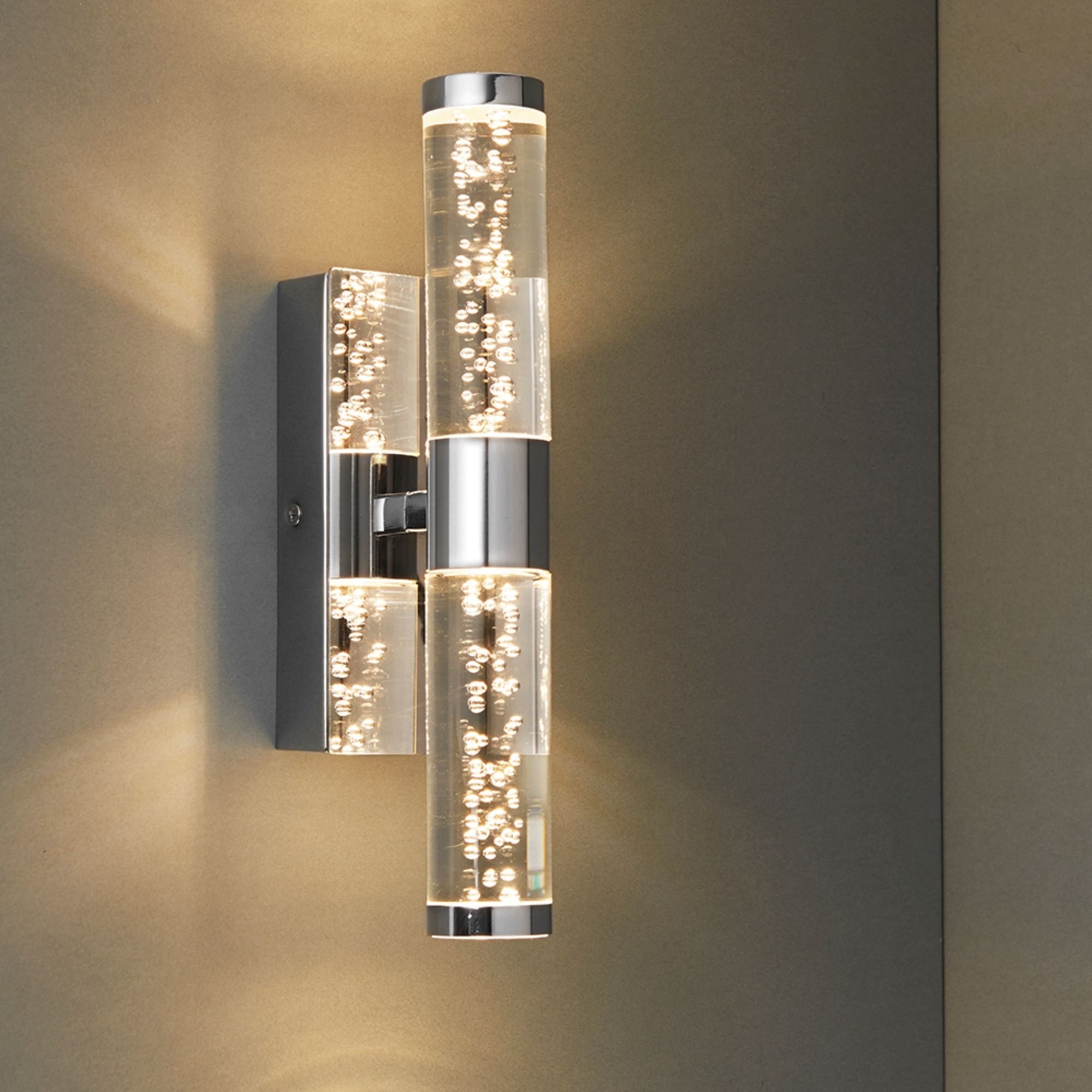 Endon Essence 2 Light Wall Light - Chrome Plate & Clear Bubble Acrylic