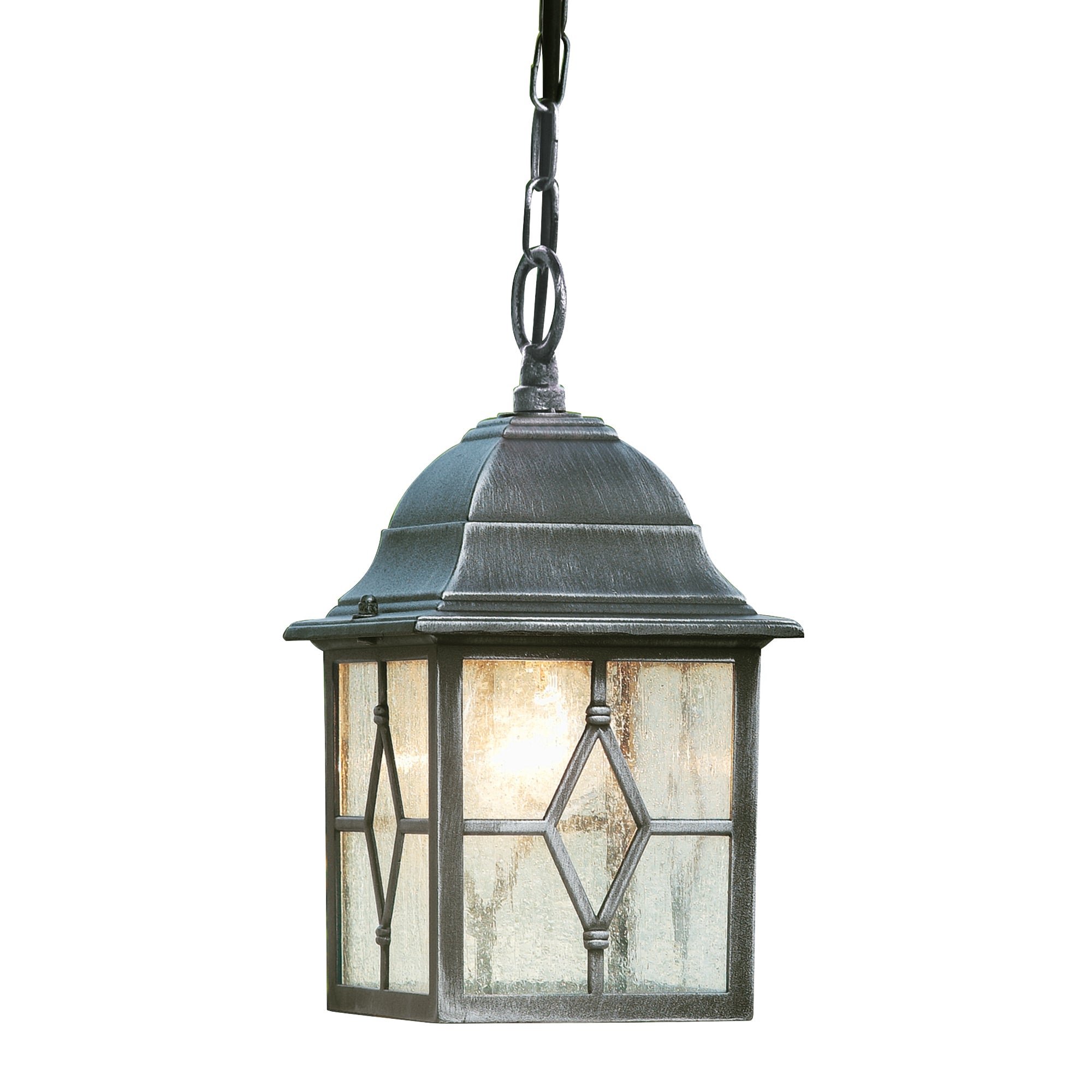 Searchlight Garnett Outdoor Pendant - Black Silver & Leaded Glass