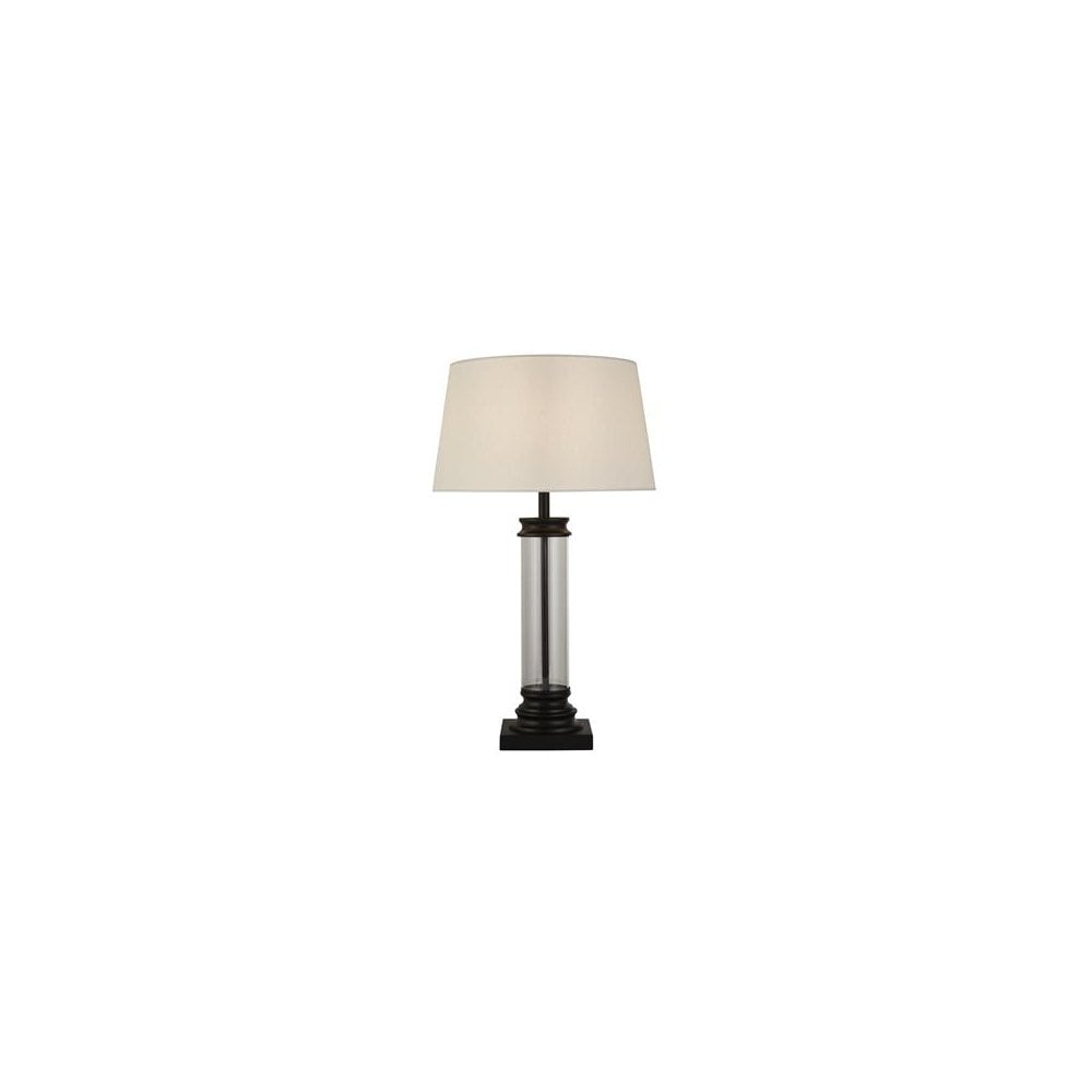 Searchlight Paulton Table Lamp - Black, Glass & Cream Fabric Shade