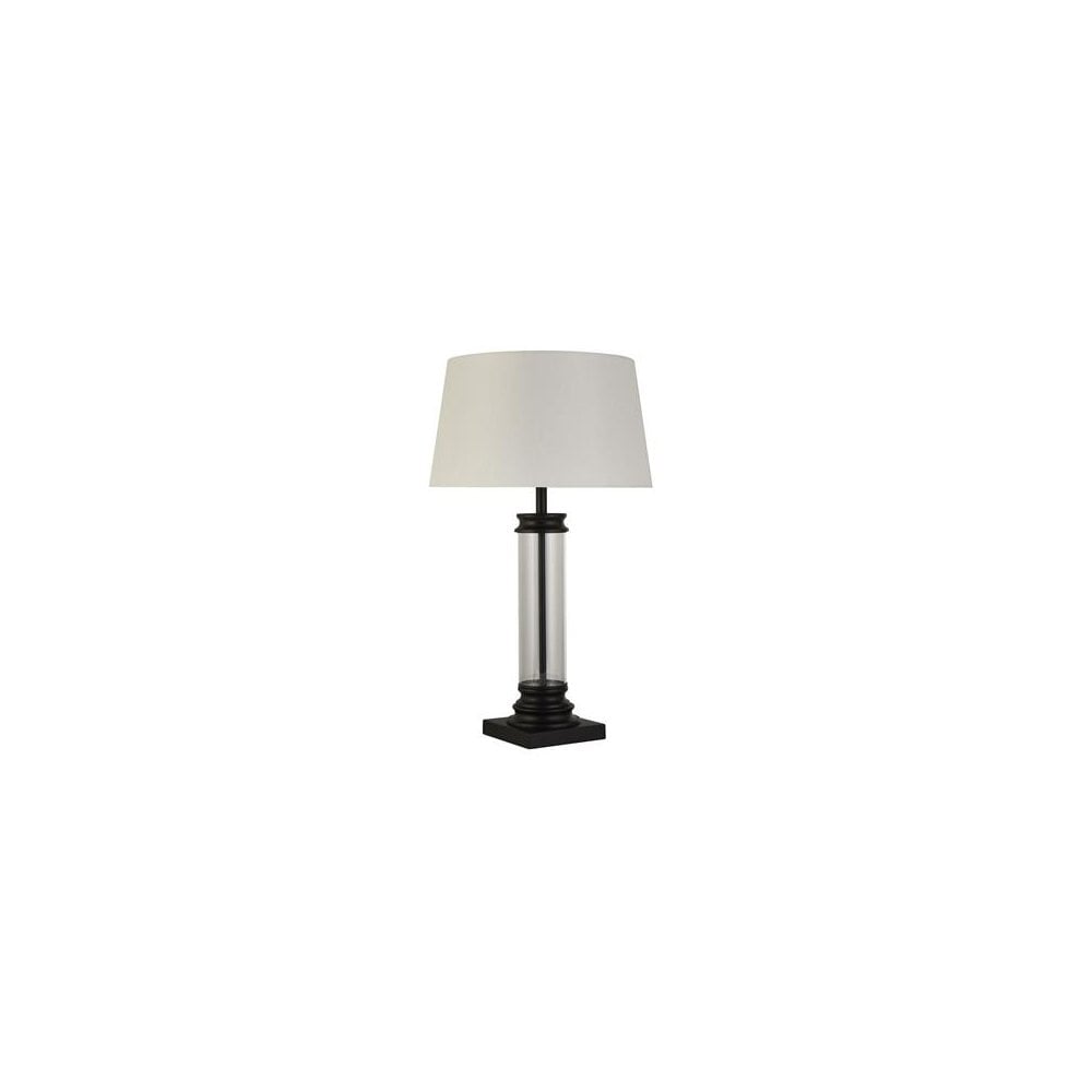 Searchlight Paulton Table Lamp - Black, Glass & Cream Fabric Shade