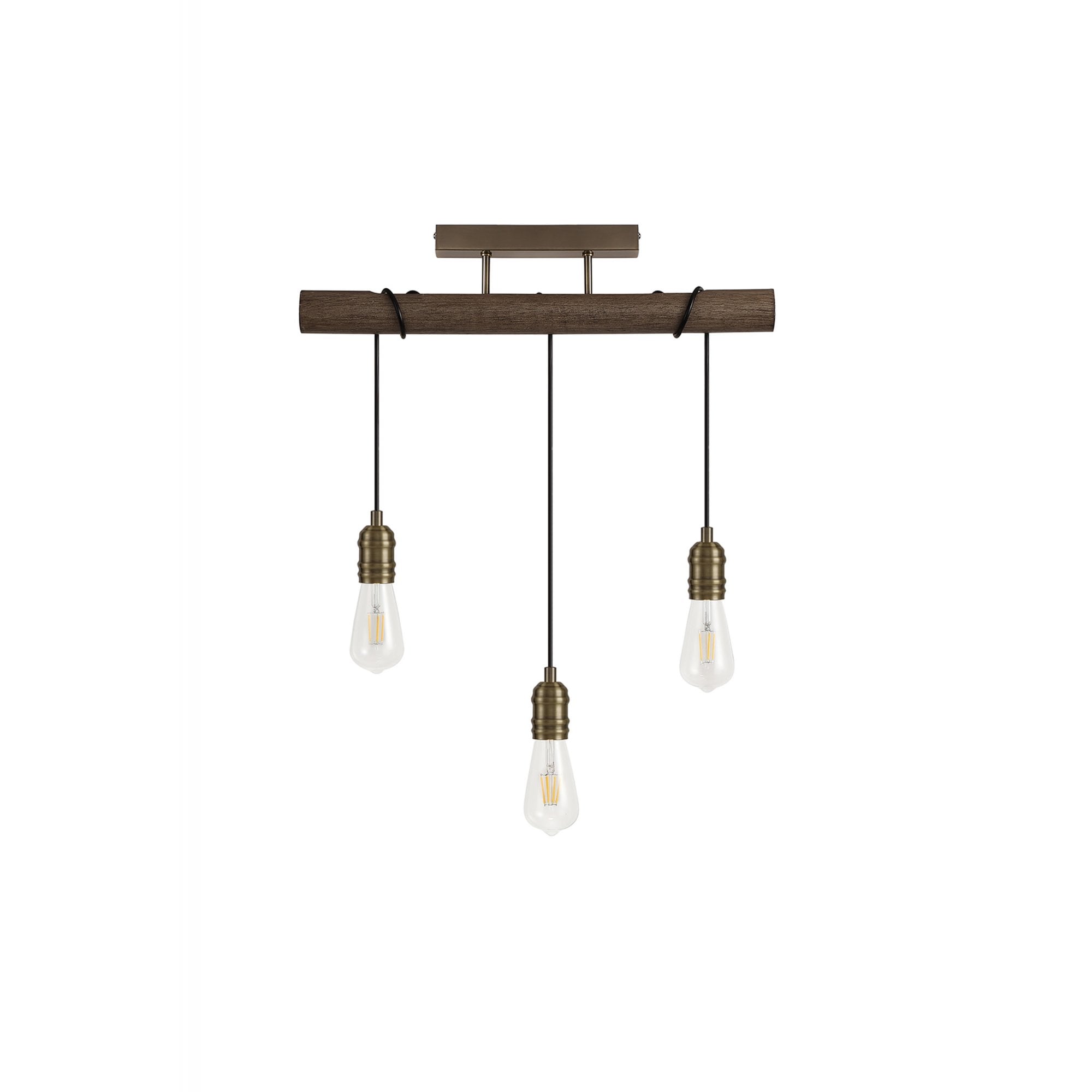 Fabula York 3 Light Flush Light - Medium Oak & Antique Brass