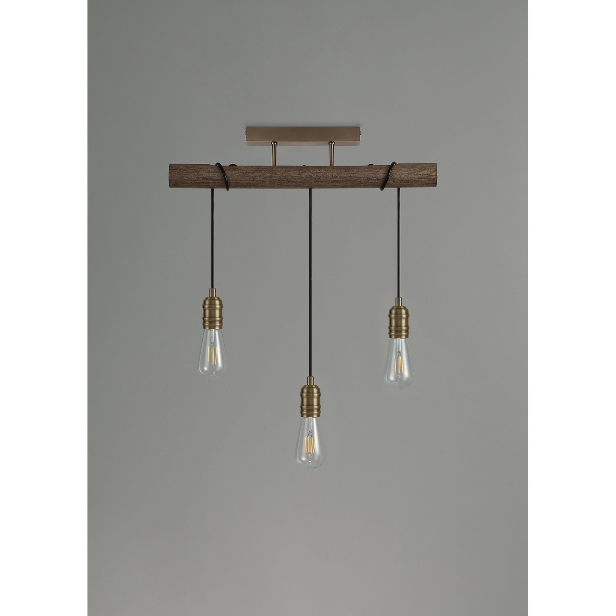 Fabula York 3 Light Flush Light - Medium Oak & Antique Brass