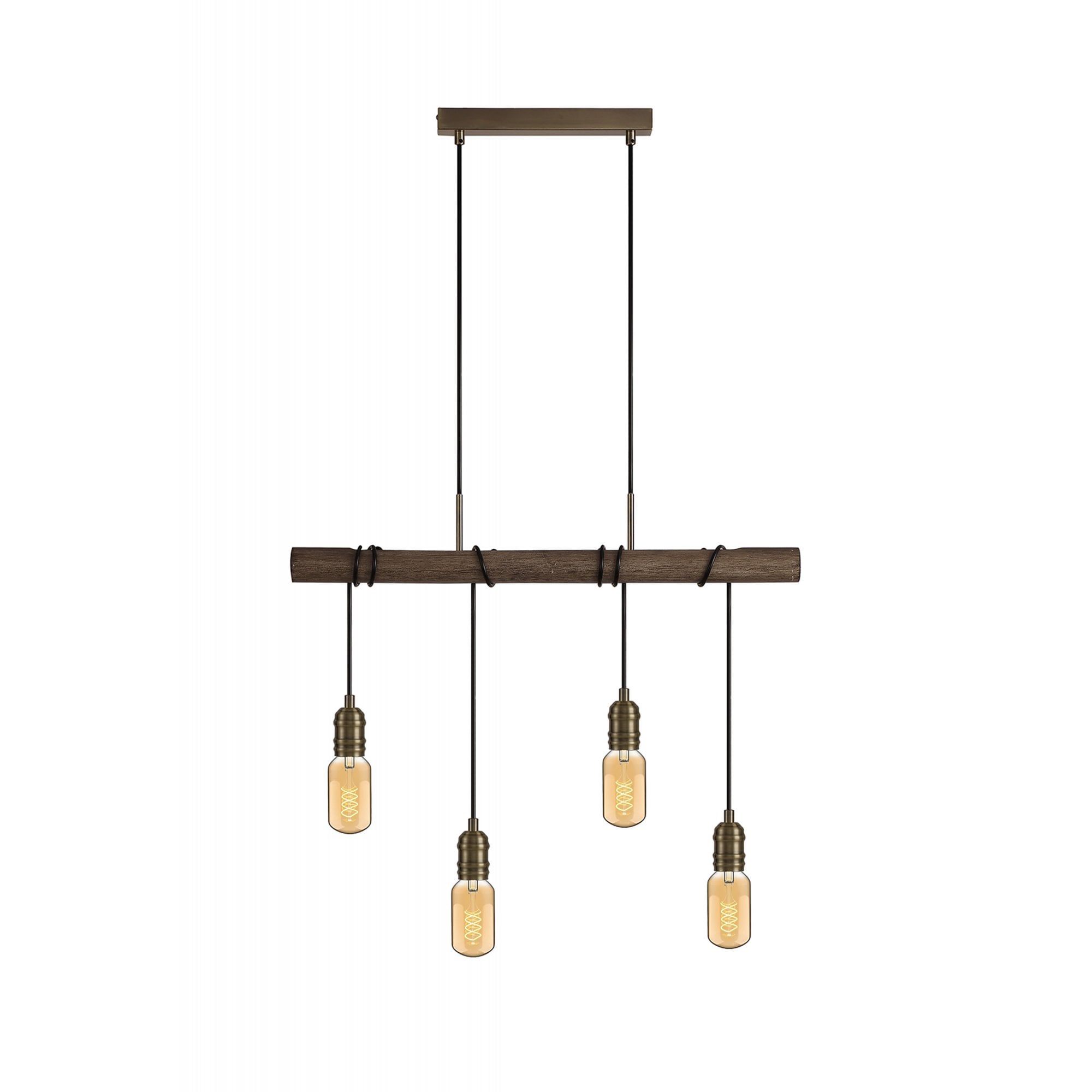 Fabula York 4 Light Pendant - Medium Oak & Antique Brass