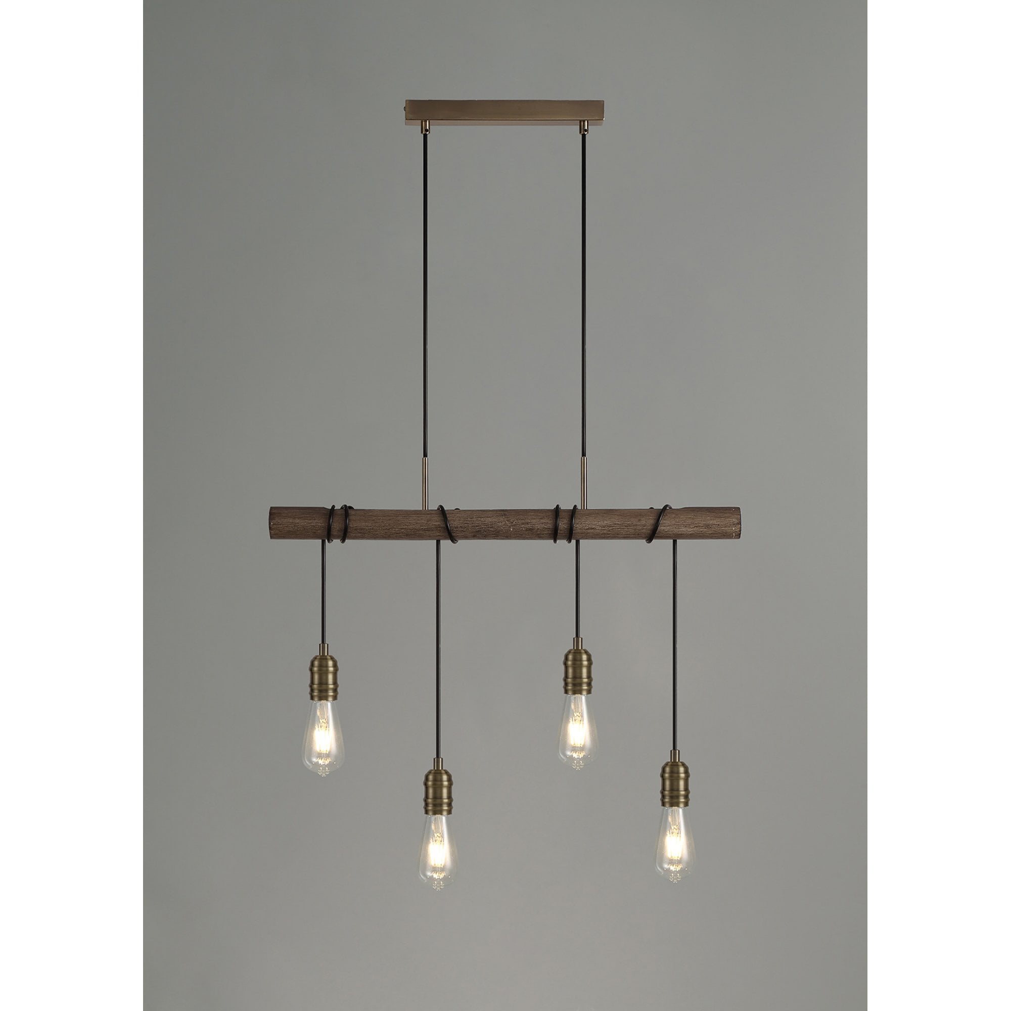 Fabula York 4 Light Pendant - Medium Oak & Antique Brass