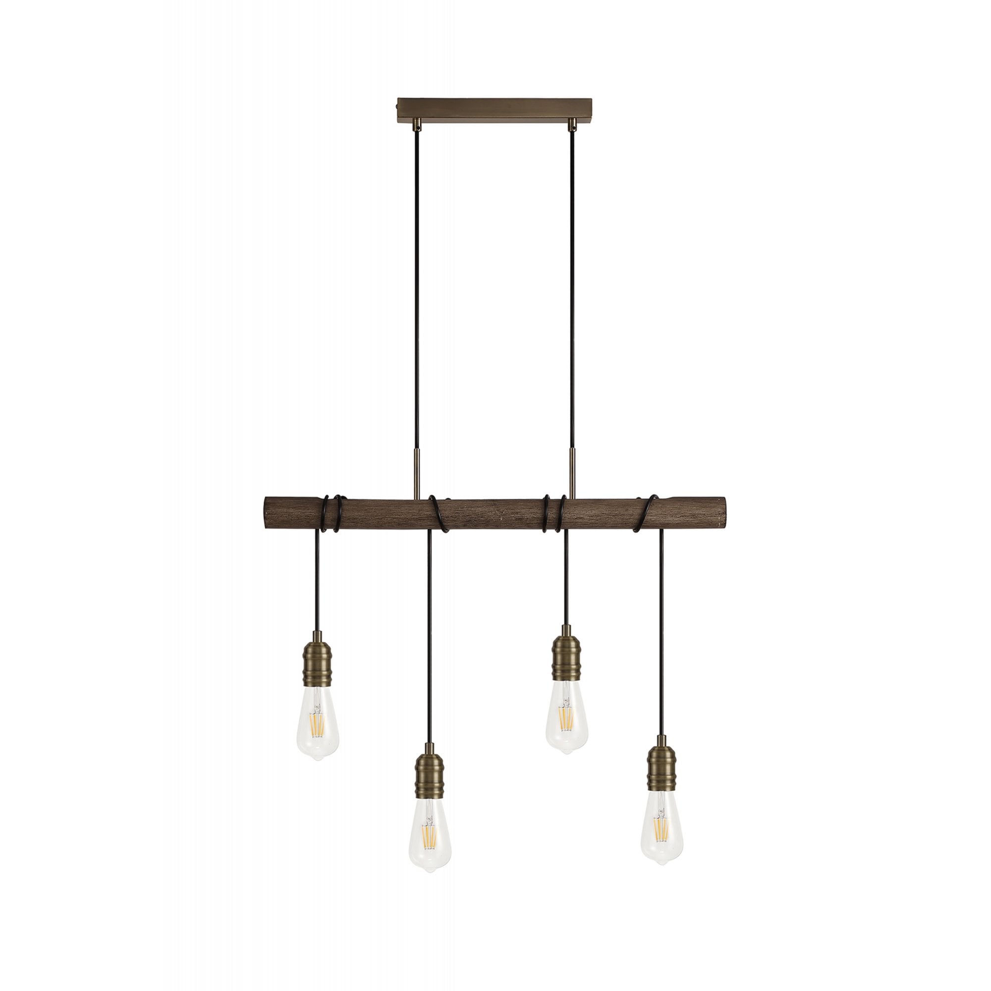 Fabula York 4 Light Pendant - Medium Oak & Antique Brass