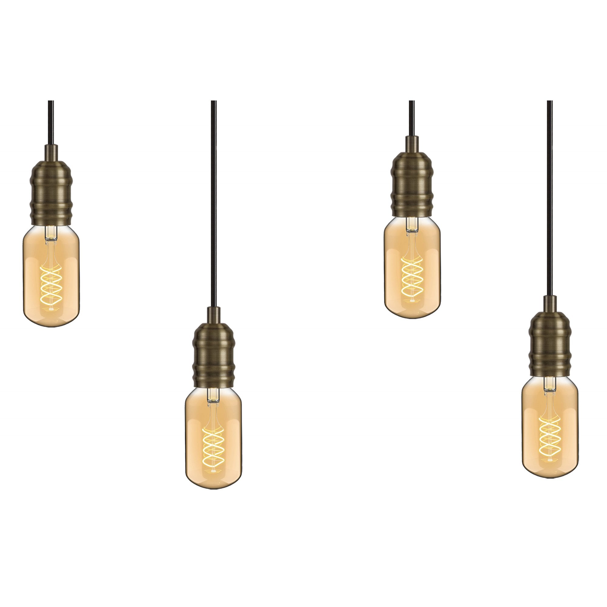 Fabula York 4 Light Pendant - Medium Oak & Antique Brass