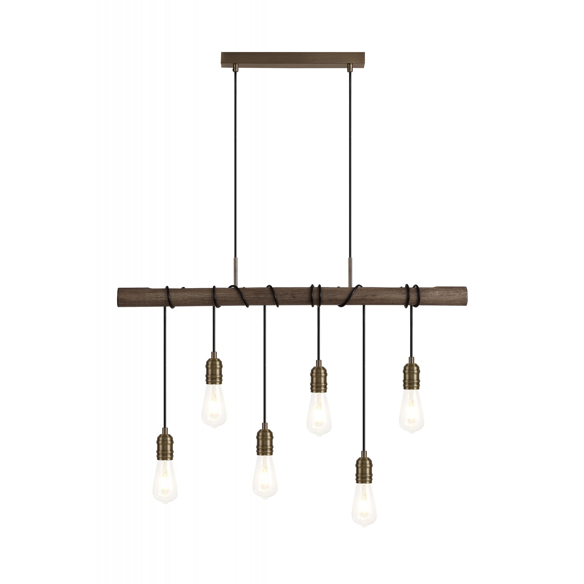 Fabula York 6 Light Pendant - Medium Oak & Antique Brass